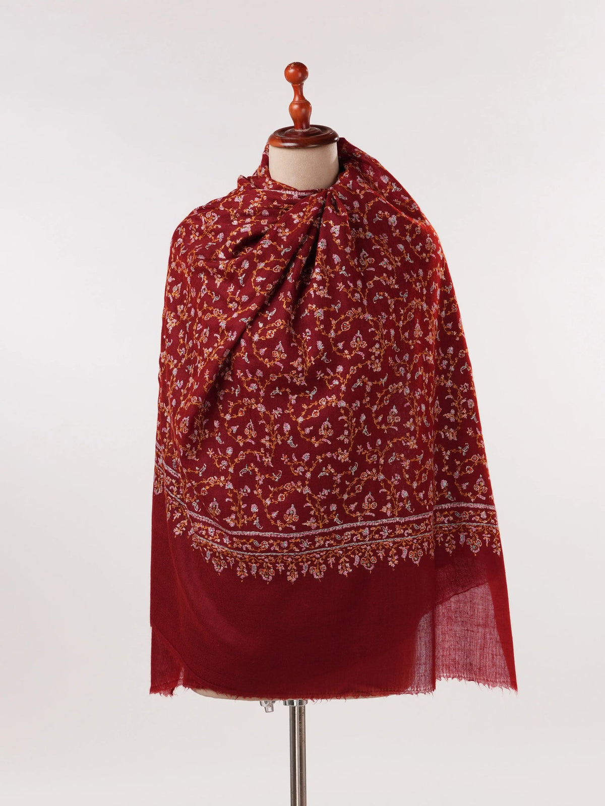 Handwoven Pure Pashmina Shawl with Jali Sozni Embroidery Shahkaar.com