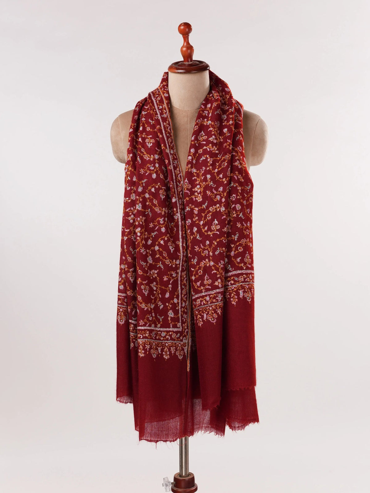 Handwoven Pure Pashmina Shawl with Jali Sozni Embroidery Shahkaar.com