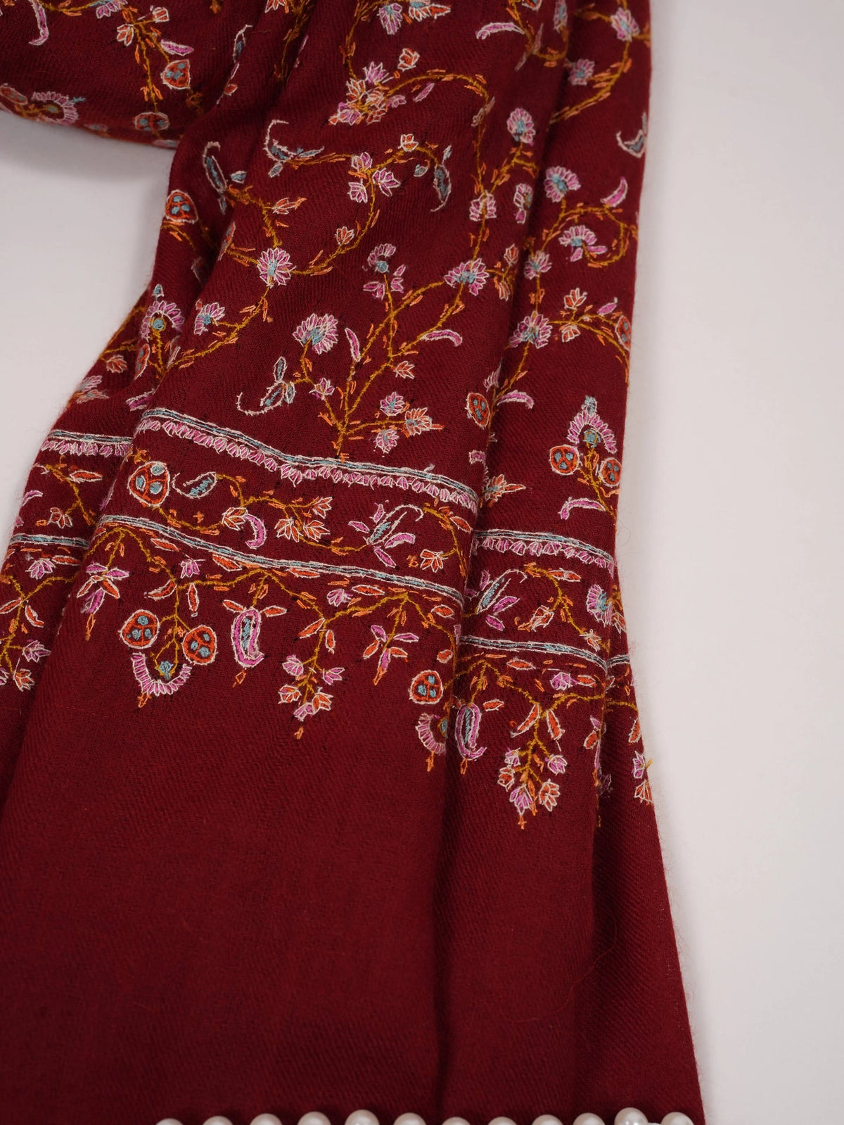 Handwoven Pure Pashmina Shawl with Jali Sozni Embroidery Shahkaar.com