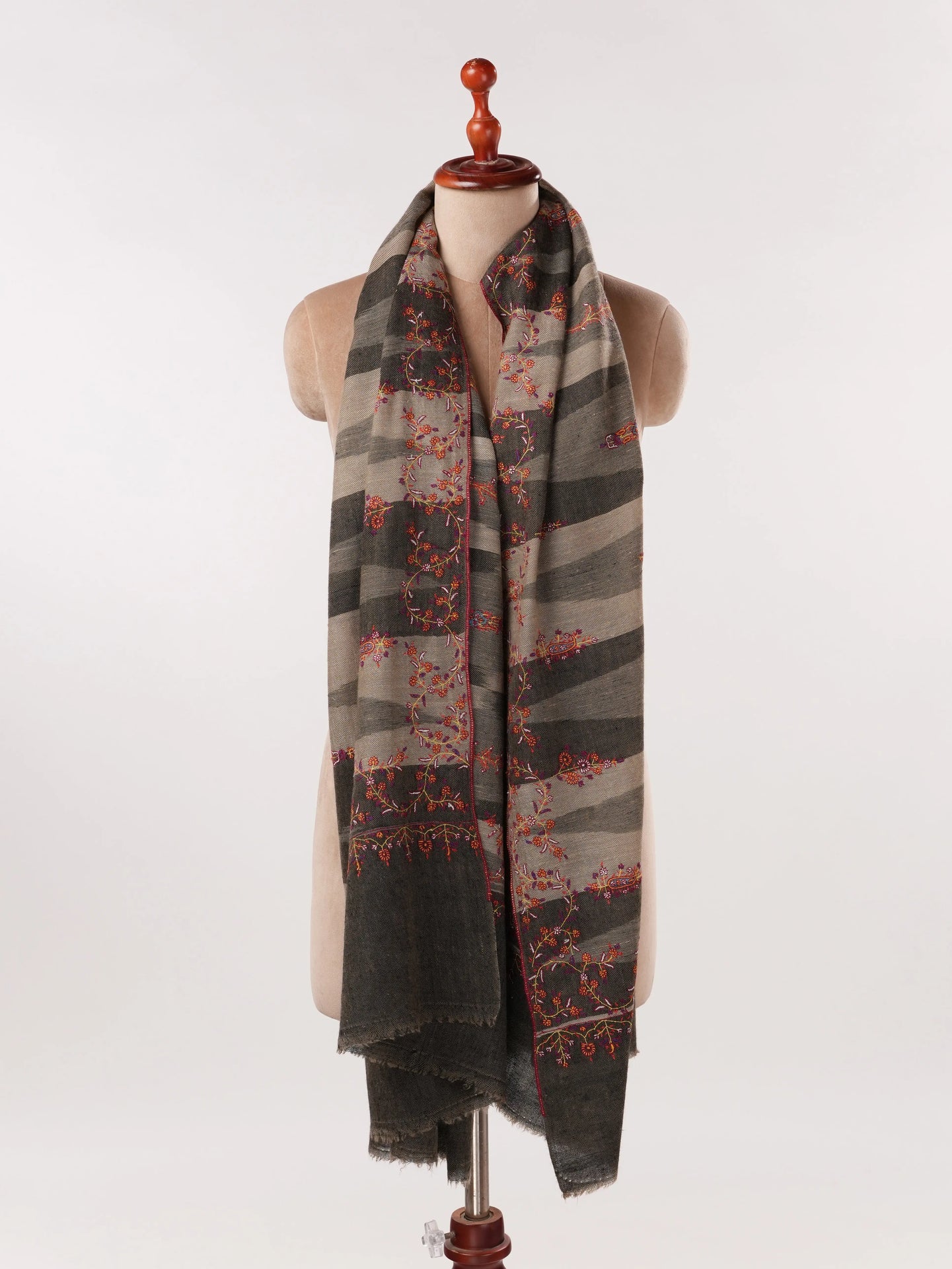 Handwoven Ikat Original Pashmina Shawl with Hand Embroidery Shahkaar.com