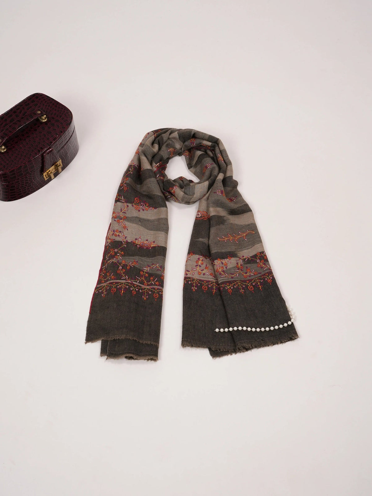 Handwoven Ikat Original Pashmina Shawl with Hand Embroidery Shahkaar.com