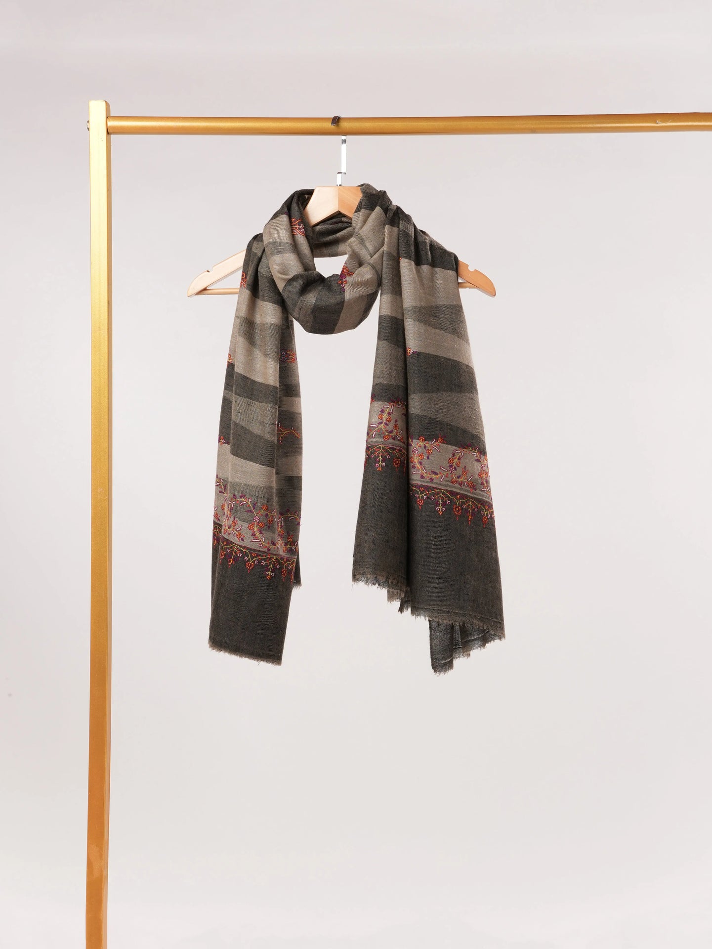 Handwoven Ikat Original Pashmina Shawl with Hand Embroidery Shahkaar.com