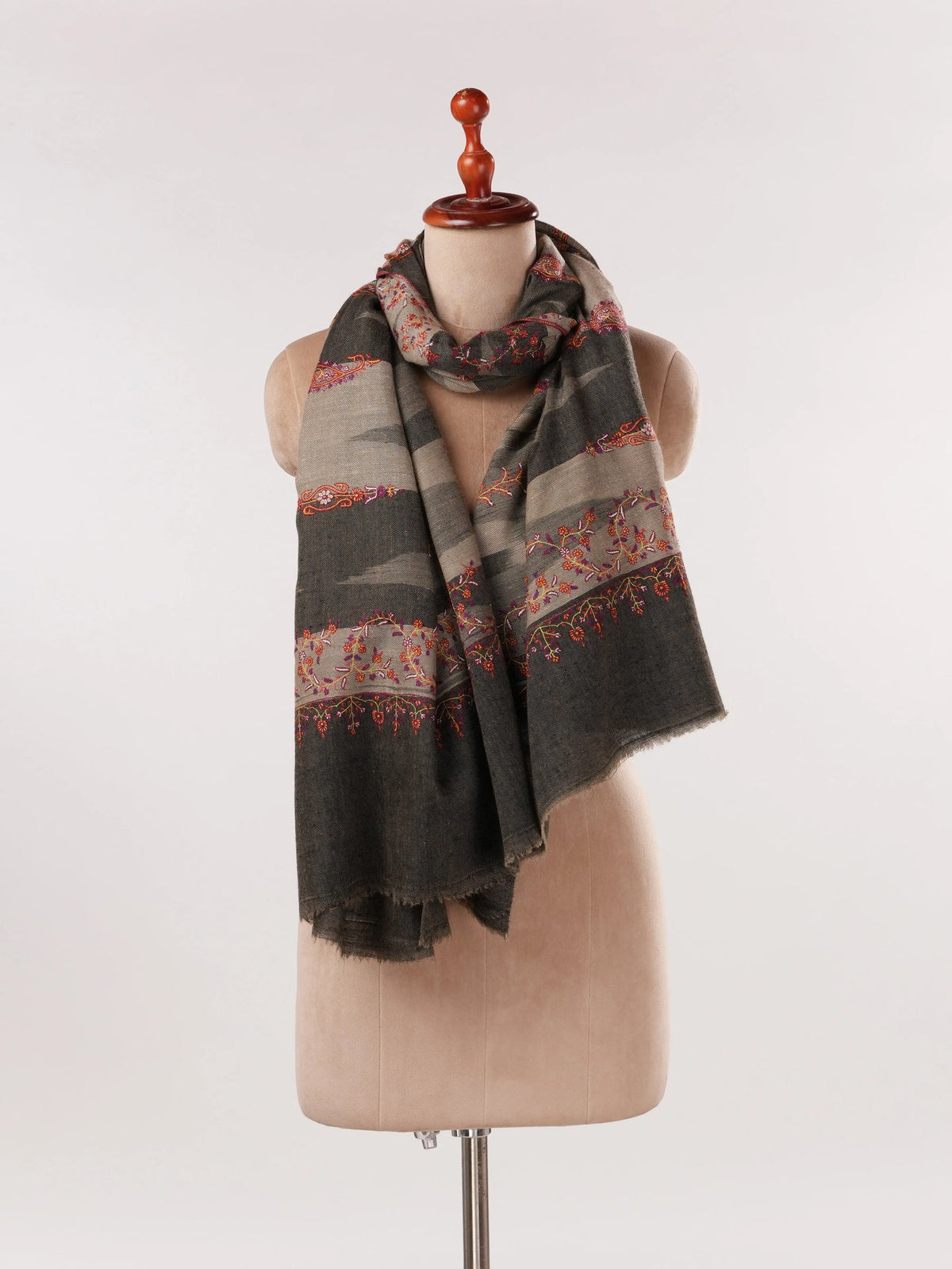 Handwoven Ikat Original Pashmina Shawl with Hand Embroidery Shahkaar.com