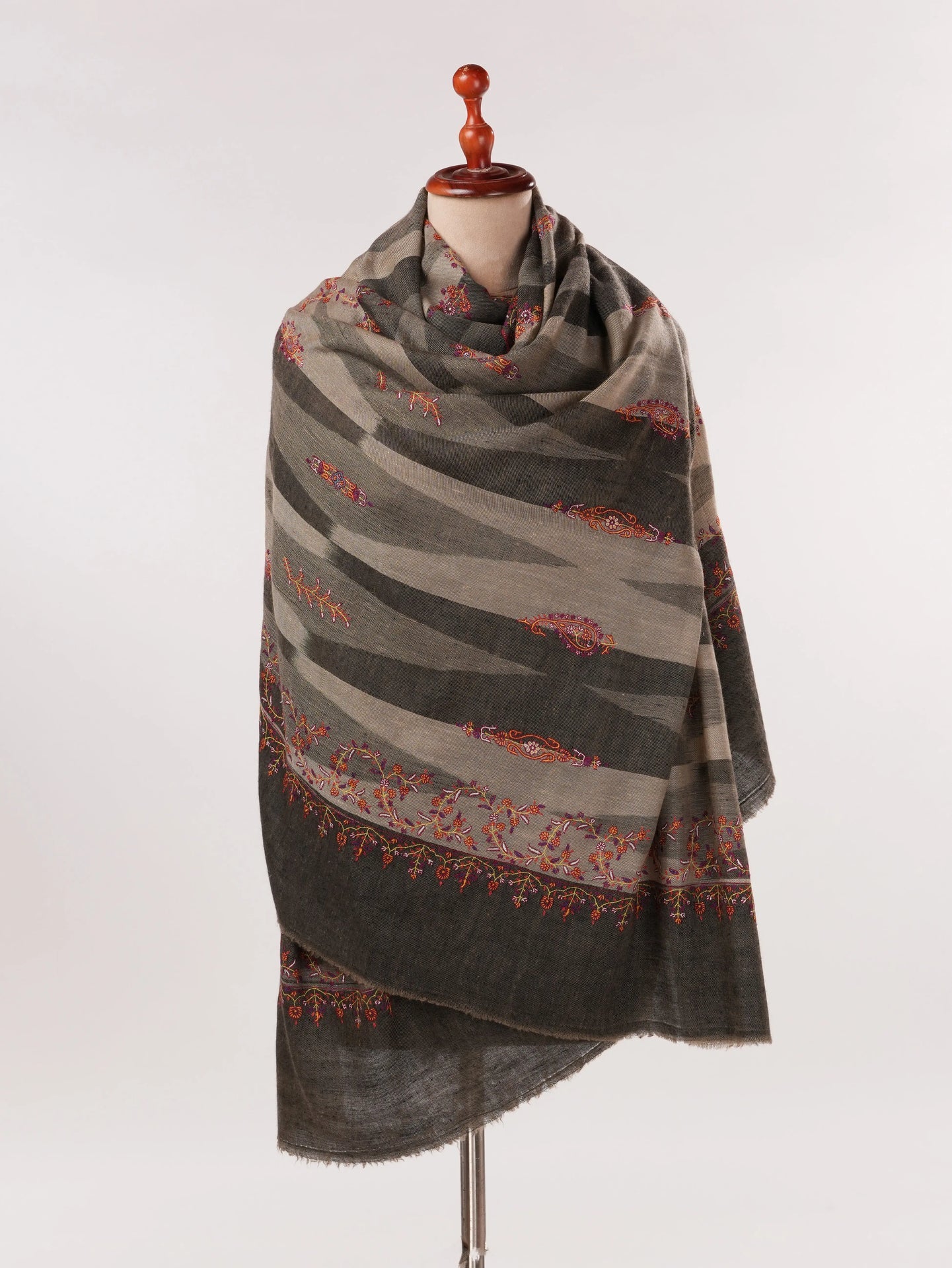 Handwoven Ikat Original Pashmina Shawl with Hand Embroidery Shahkaar.com