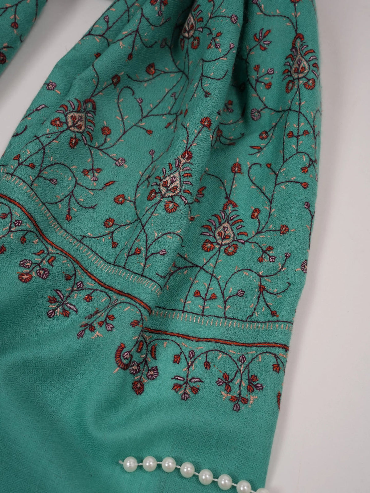 Jali Hand Embroidered Kashmiri Handwoven Cashmere Scarf Shahkaar.com