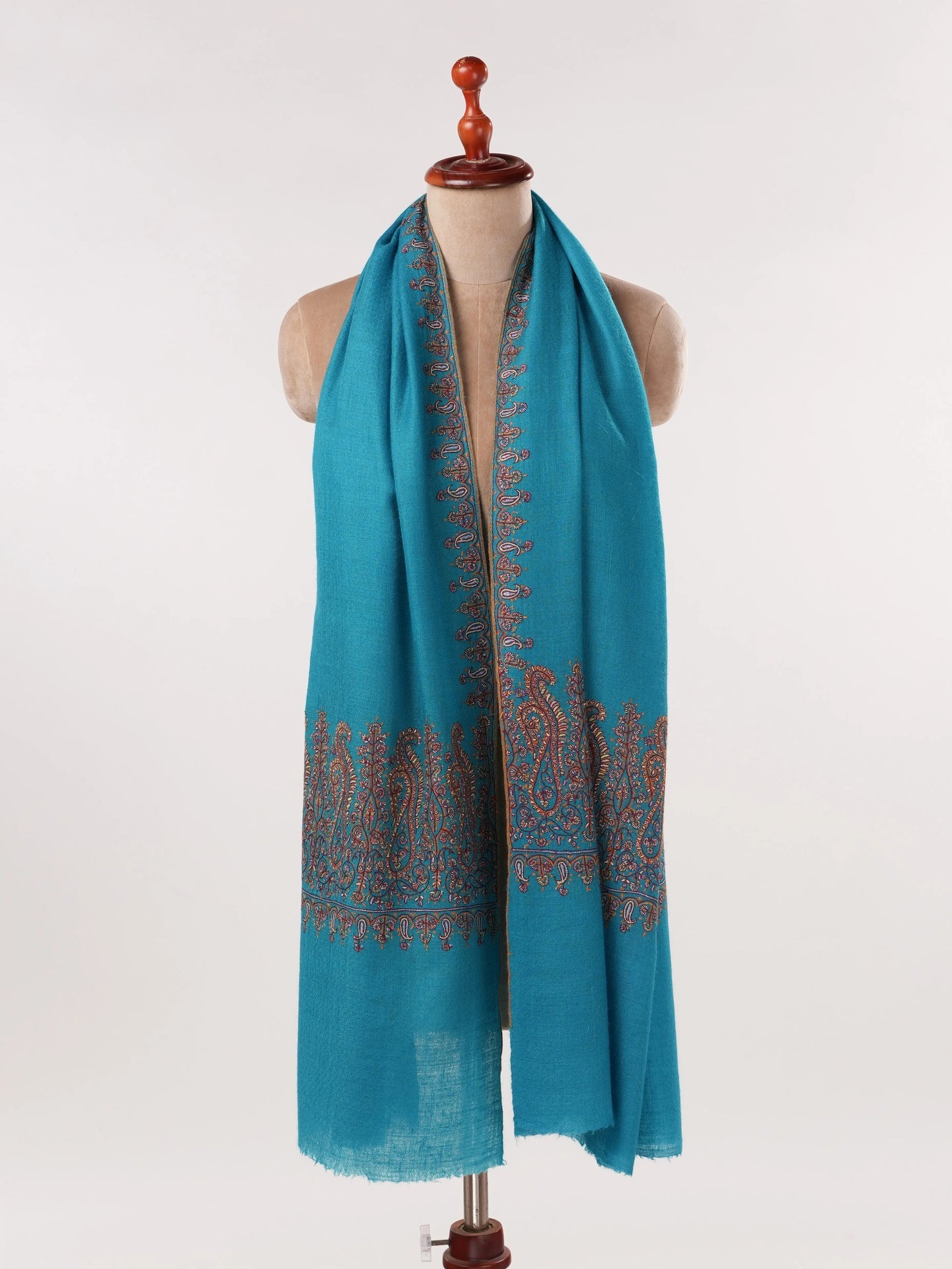 Blue Handwoven Cashmere Scarf with Palldar Sozni Embroidery Shahkaar.com