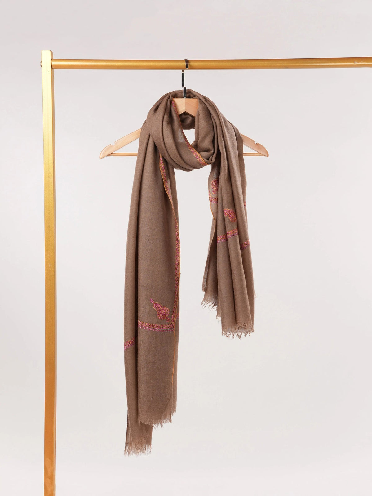 Natural Taupe Pashmina Shawl with Baildar Hand Embroidery Shahkaar.com