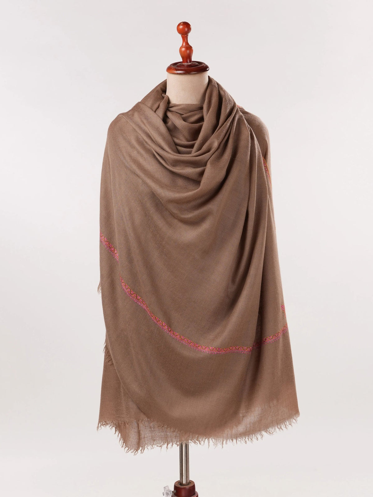 Natural Taupe Pashmina Shawl with Baildar Hand Embroidery Shahkaar.com