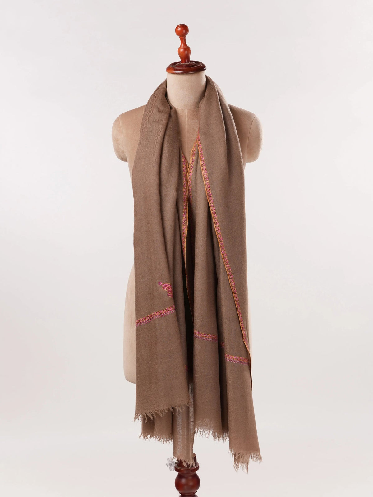 Natural Taupe Pashmina Shawl with Baildar Hand Embroidery Shahkaar.com