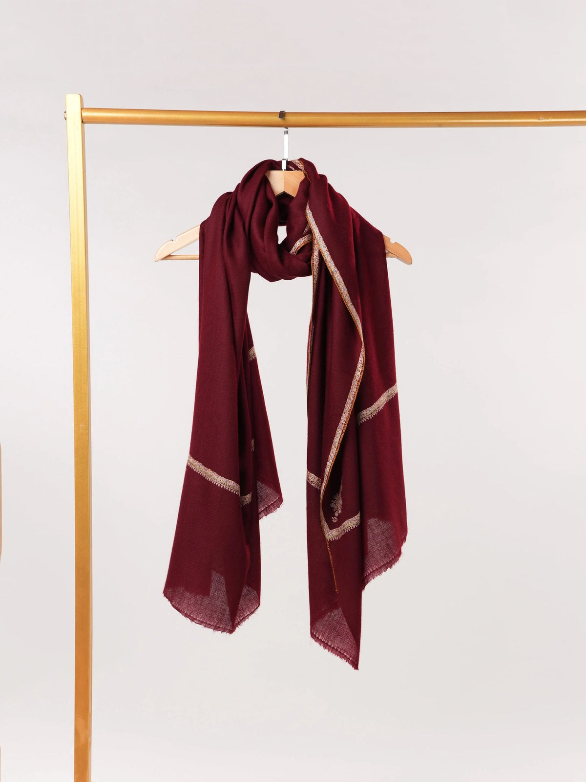 Handmade Burgundy Pashmina Shawl with Baildar Hand Embroidery Shahkaar.com