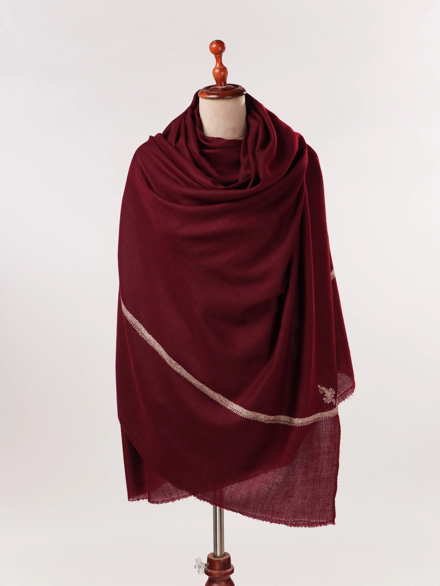 Handmade Burgundy Pashmina Shawl with Baildar Hand Embroidery Shahkaar.com