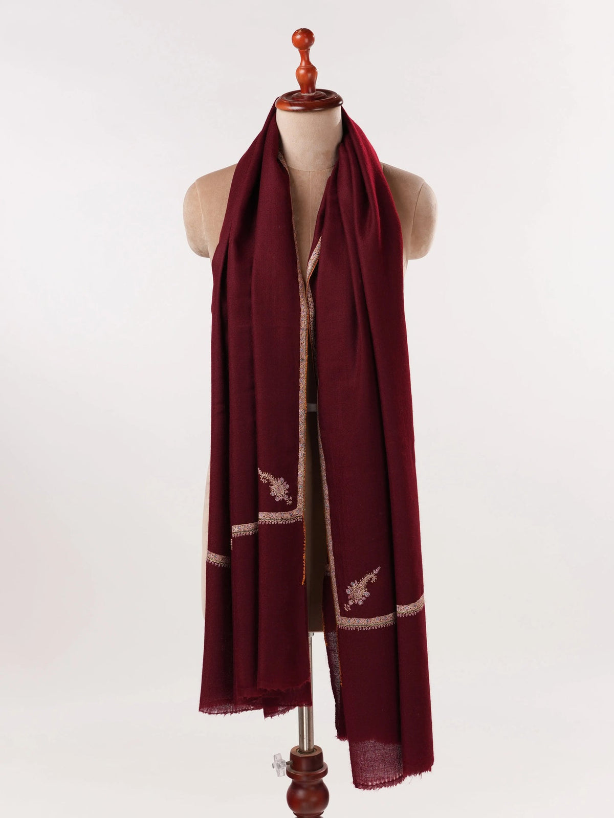 Handmade Burgundy Pashmina Shawl with Baildar Hand Embroidery Shahkaar.com