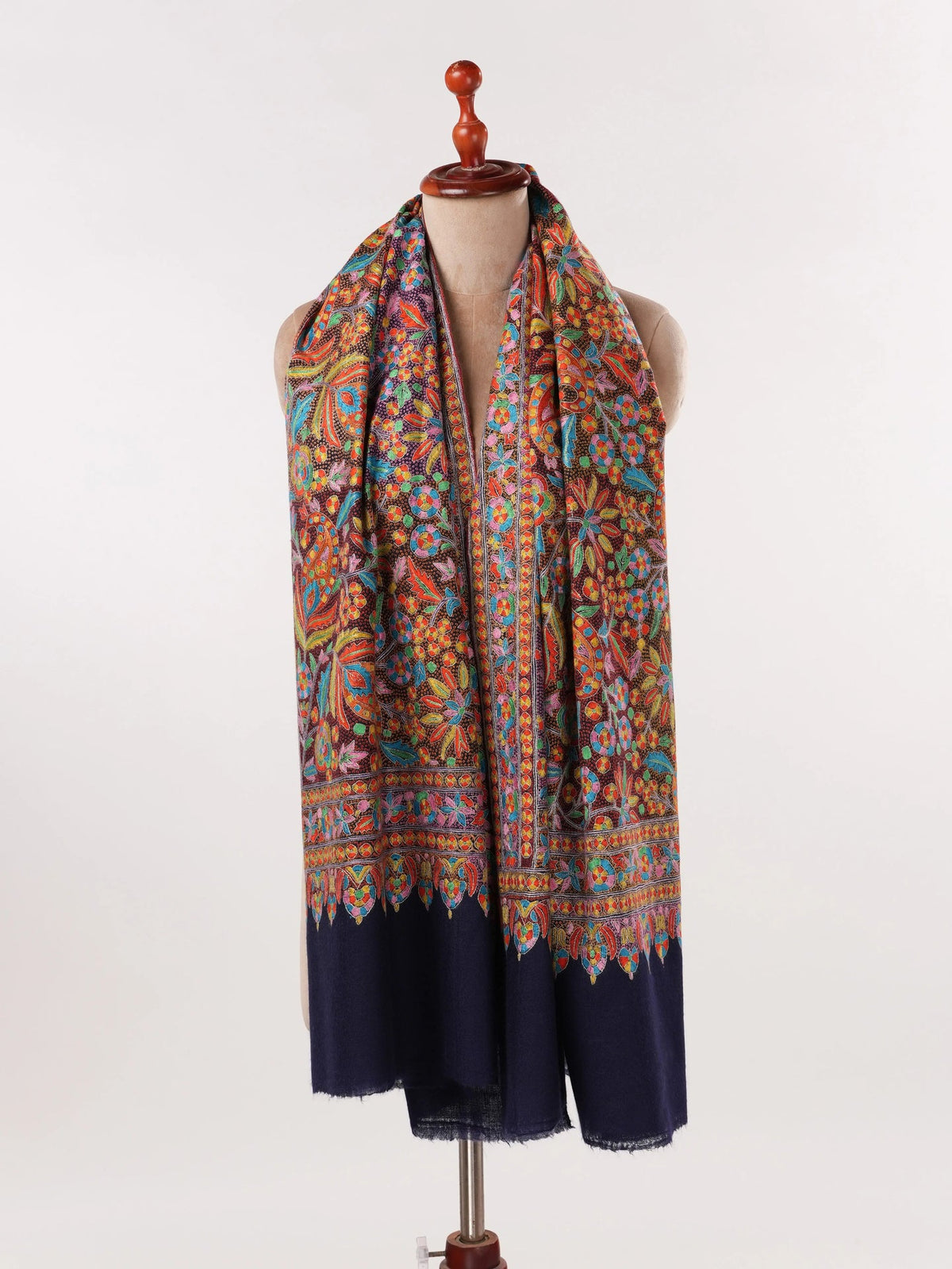 Navy Jama Pashmina Shawl with Hand Sozni Embroidery Shahkaar.com
