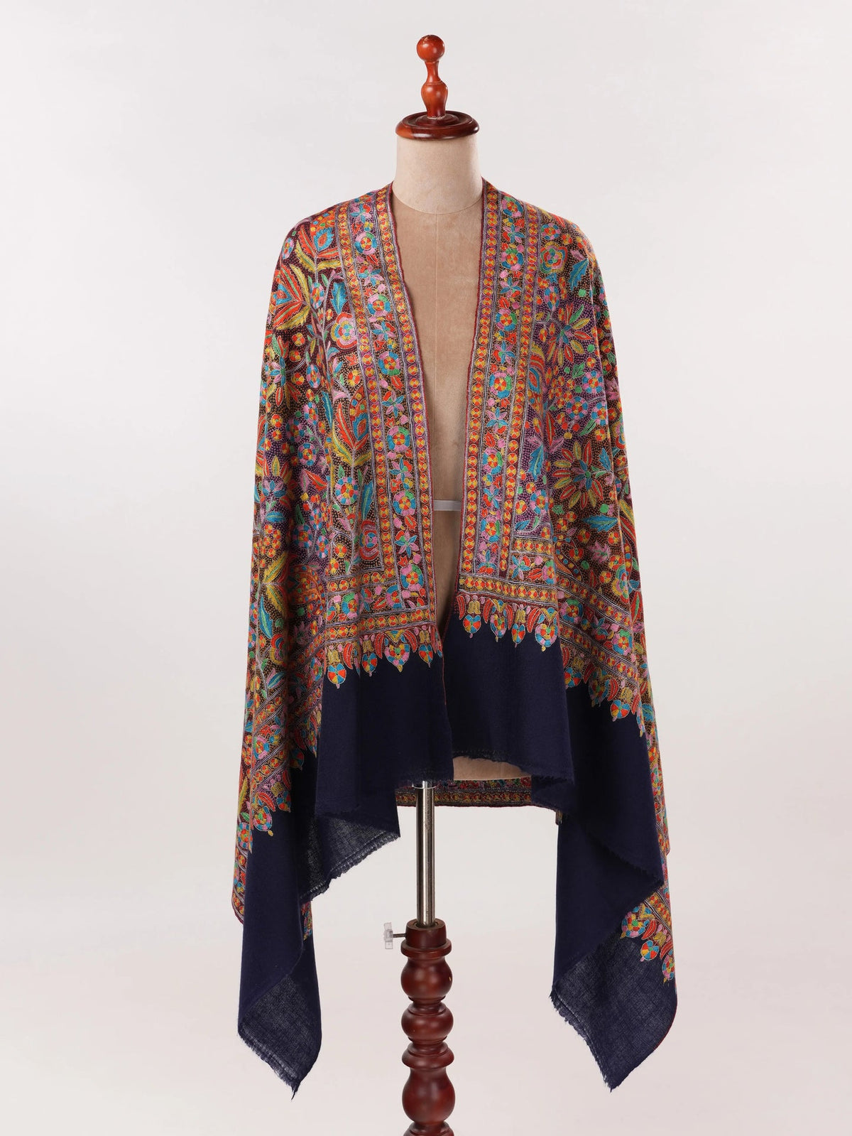 Navy Jama Pashmina Shawl with Hand Sozni Embroidery Shahkaar.com