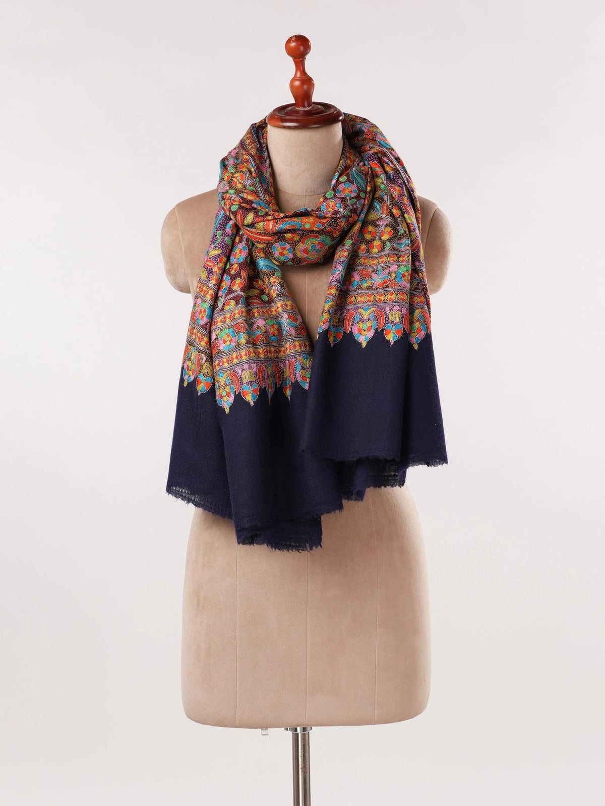 Navy Jama Pashmina Shawl with Hand Sozni Embroidery Shahkaar.com