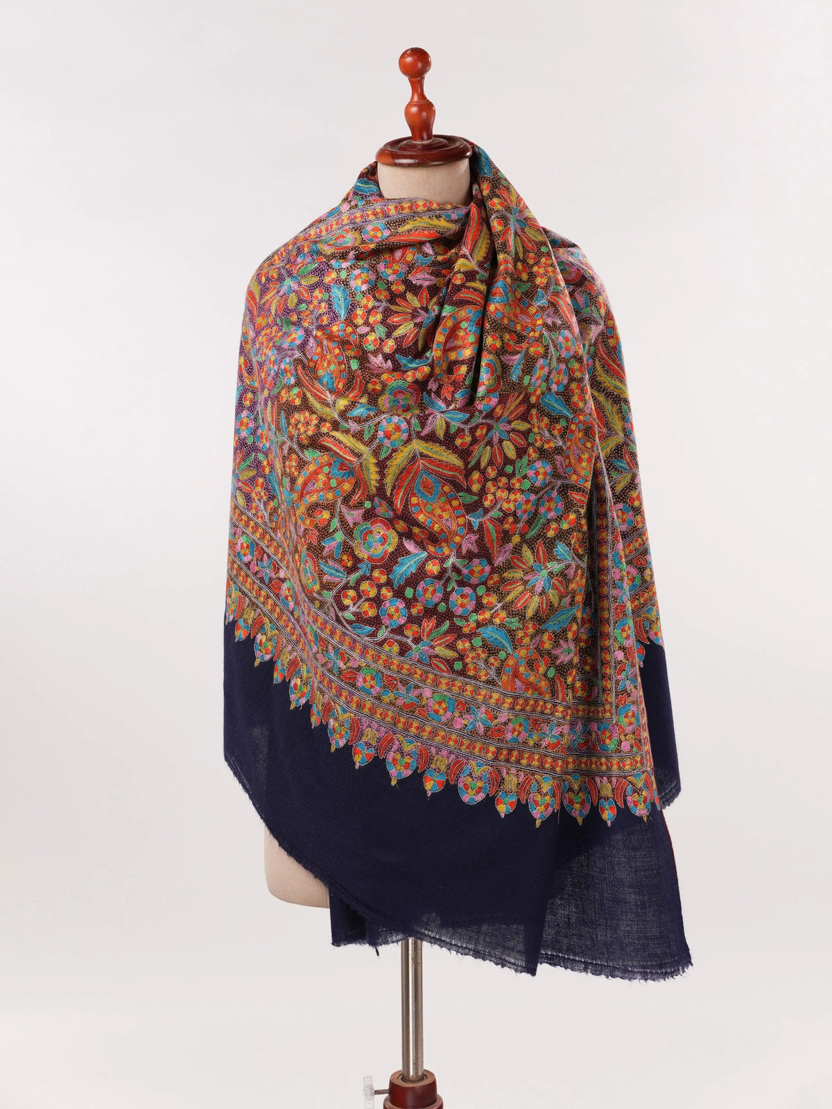 Navy Jama Pashmina Shawl with Hand Sozni Embroidery Shahkaar.com