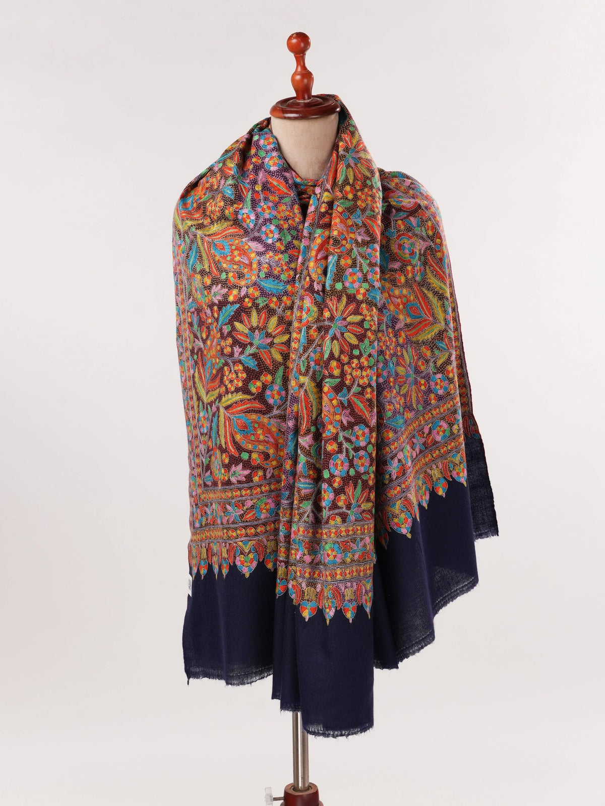 Navy Jama Pashmina Shawl with Hand Sozni Embroidery Shahkaar.com
