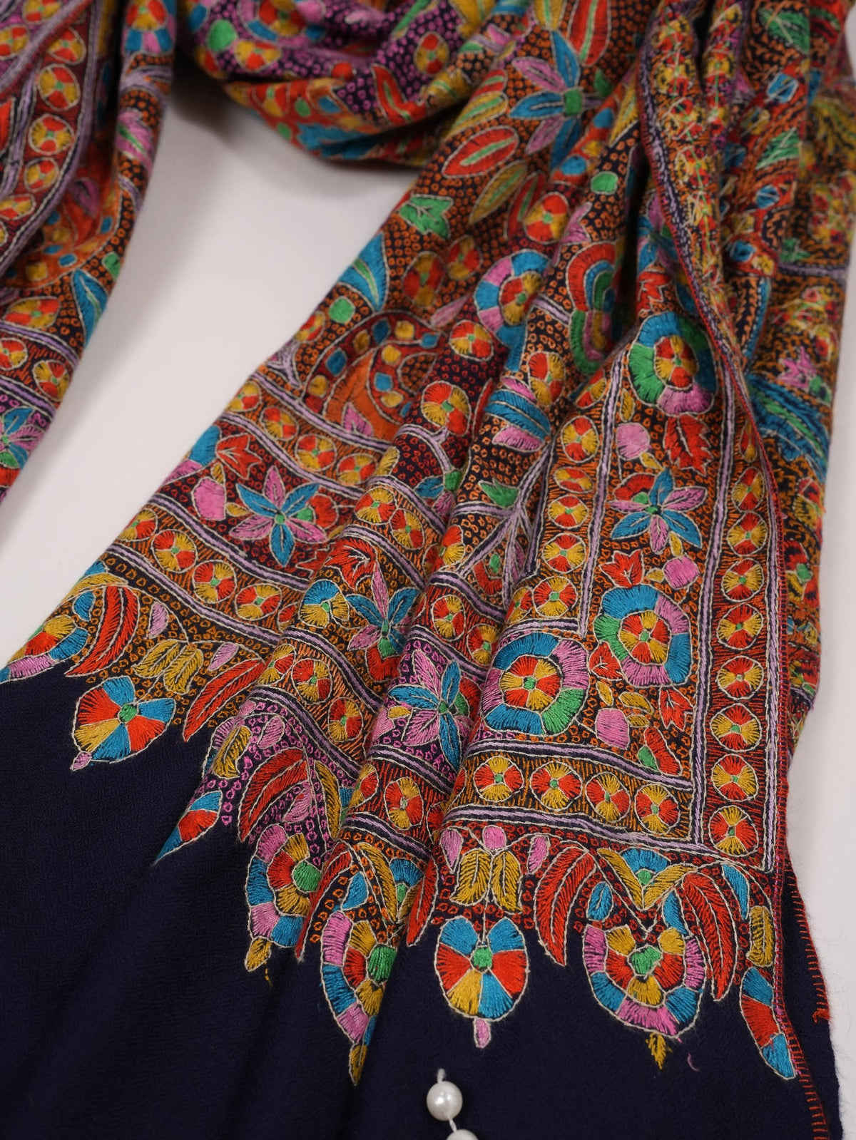 Navy Jama Pashmina Shawl with Hand Sozni Embroidery Shahkaar.com
