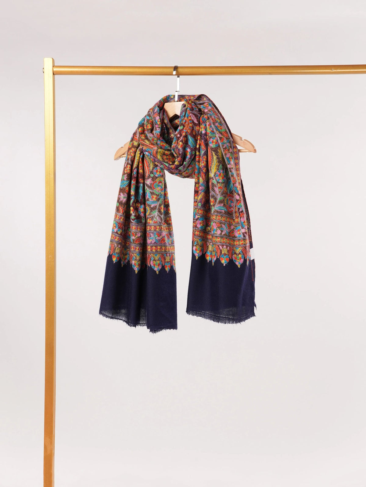 Navy Jama Pashmina Shawl with Hand Sozni Embroidery Shahkaar.com