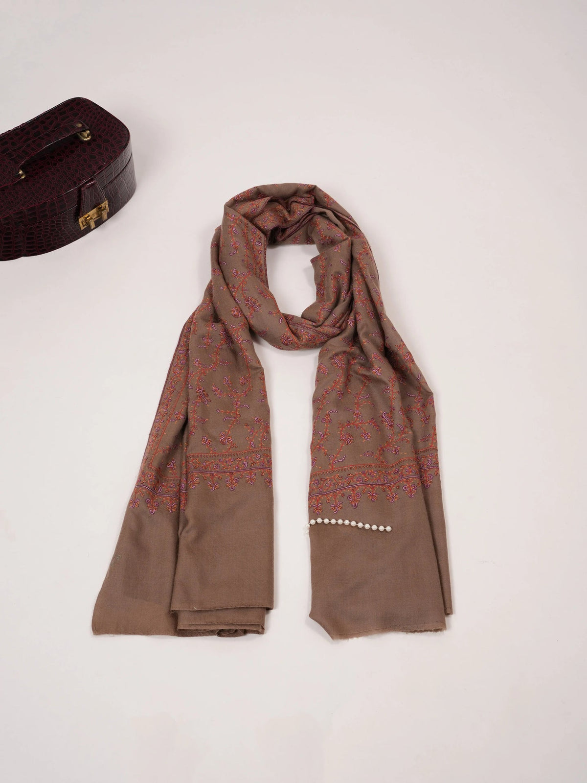 Oversized Natural Taupe Kashmiri Pashmina Shawl with Jali Embroidery Shahkaar.com