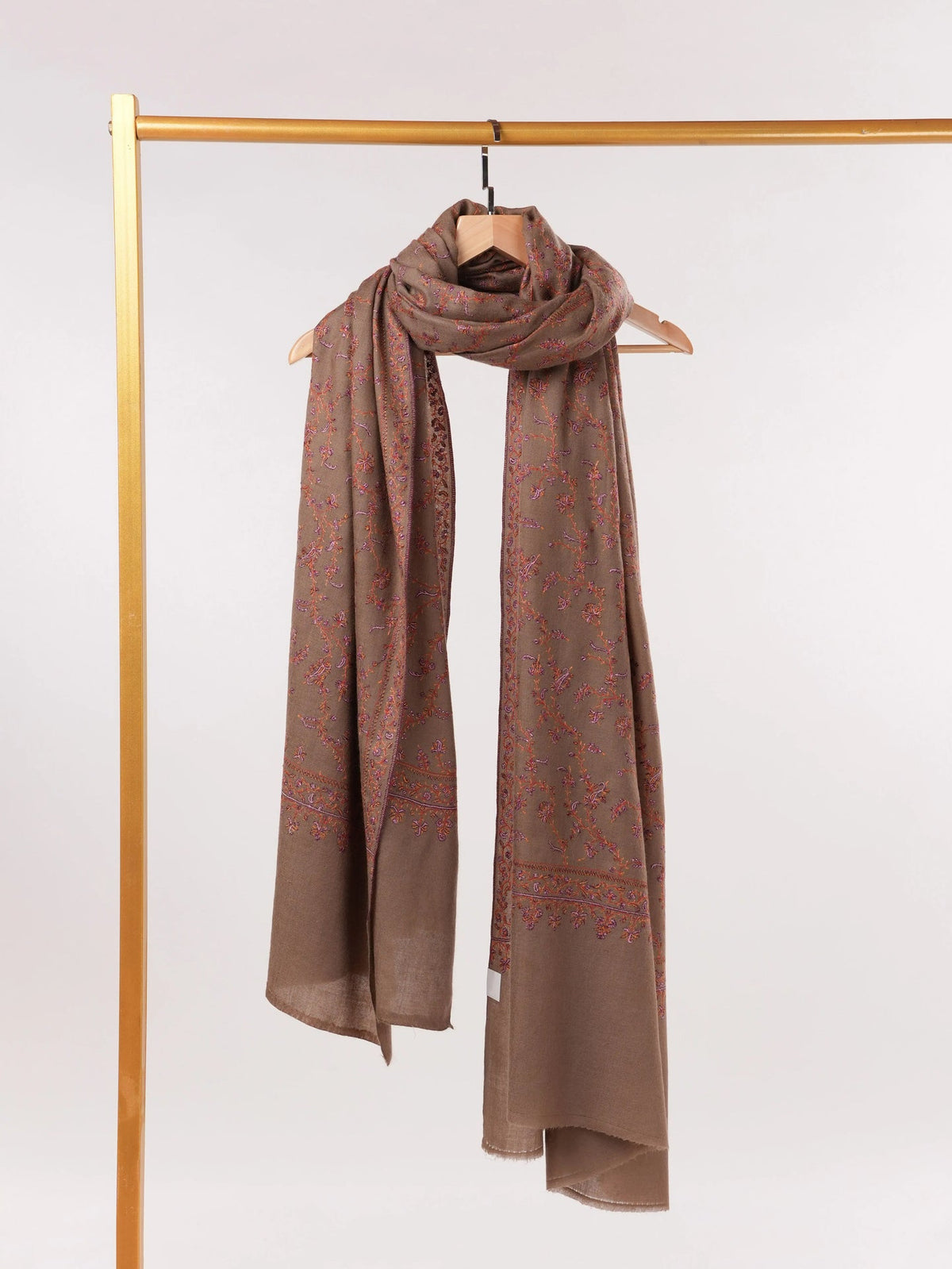Oversized Natural Taupe Kashmiri Pashmina Shawl with Jali Embroidery Shahkaar.com