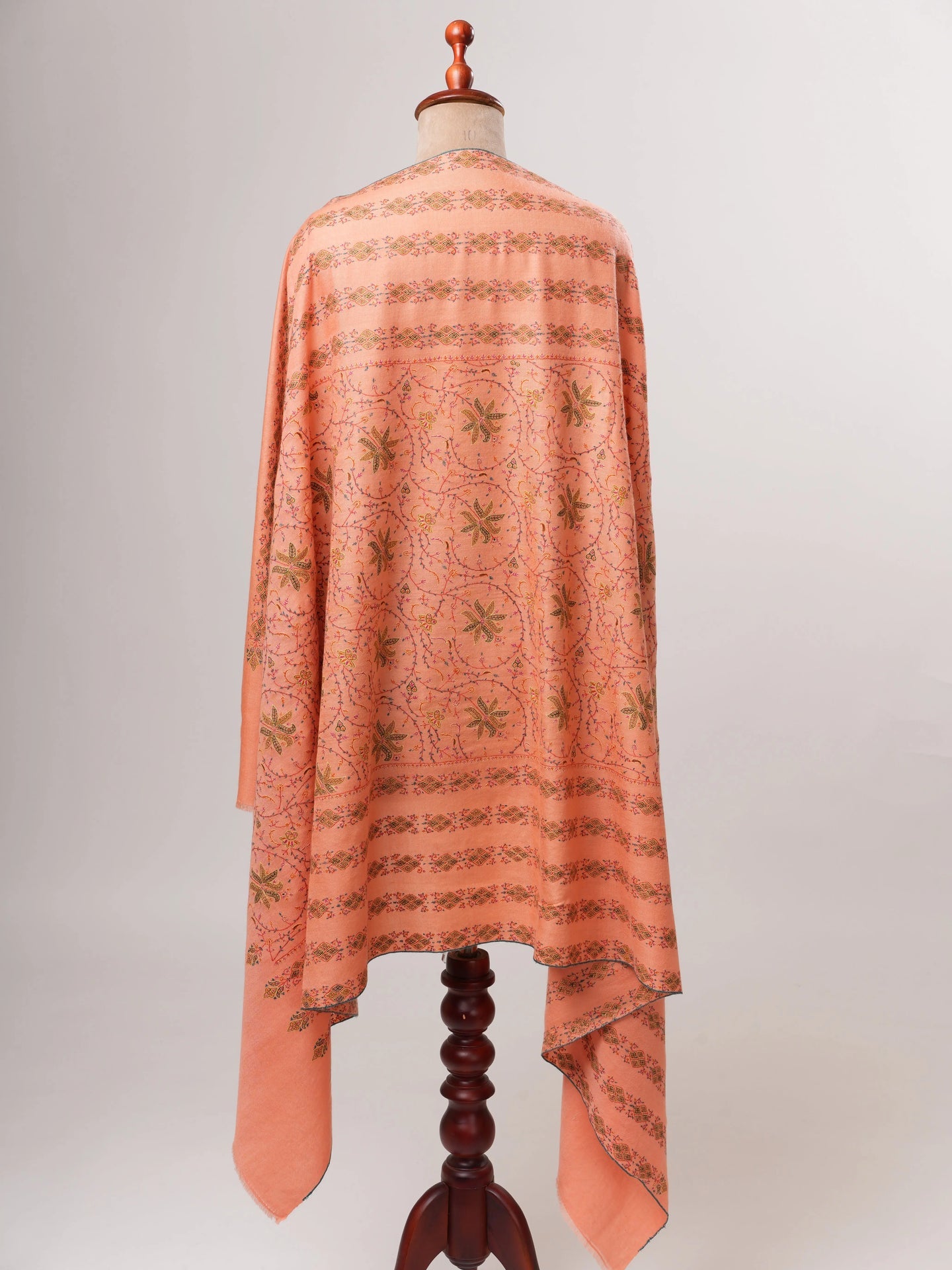 Peach Original Pashmina Shawl with Khatras Hand Embroidery Shahkaar