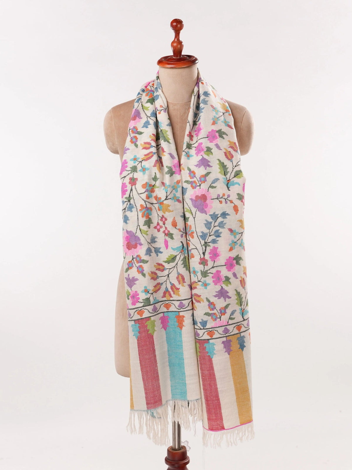 Lightweight Natural White Handwoven Kani Cashmere Scarf