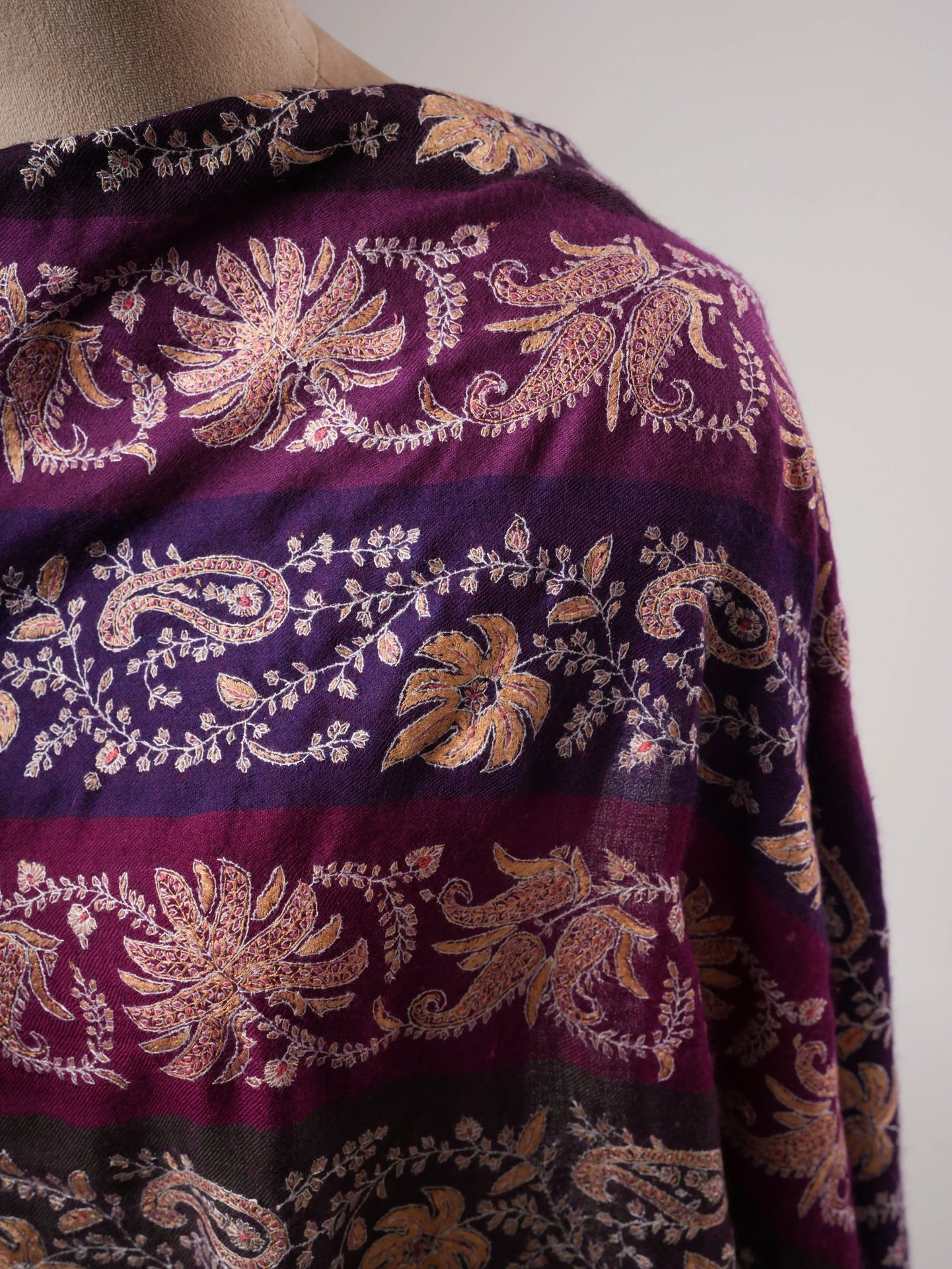 Khatras Authentic Pashmina Shawl with Fine Needlework Embroidery Shahkaar