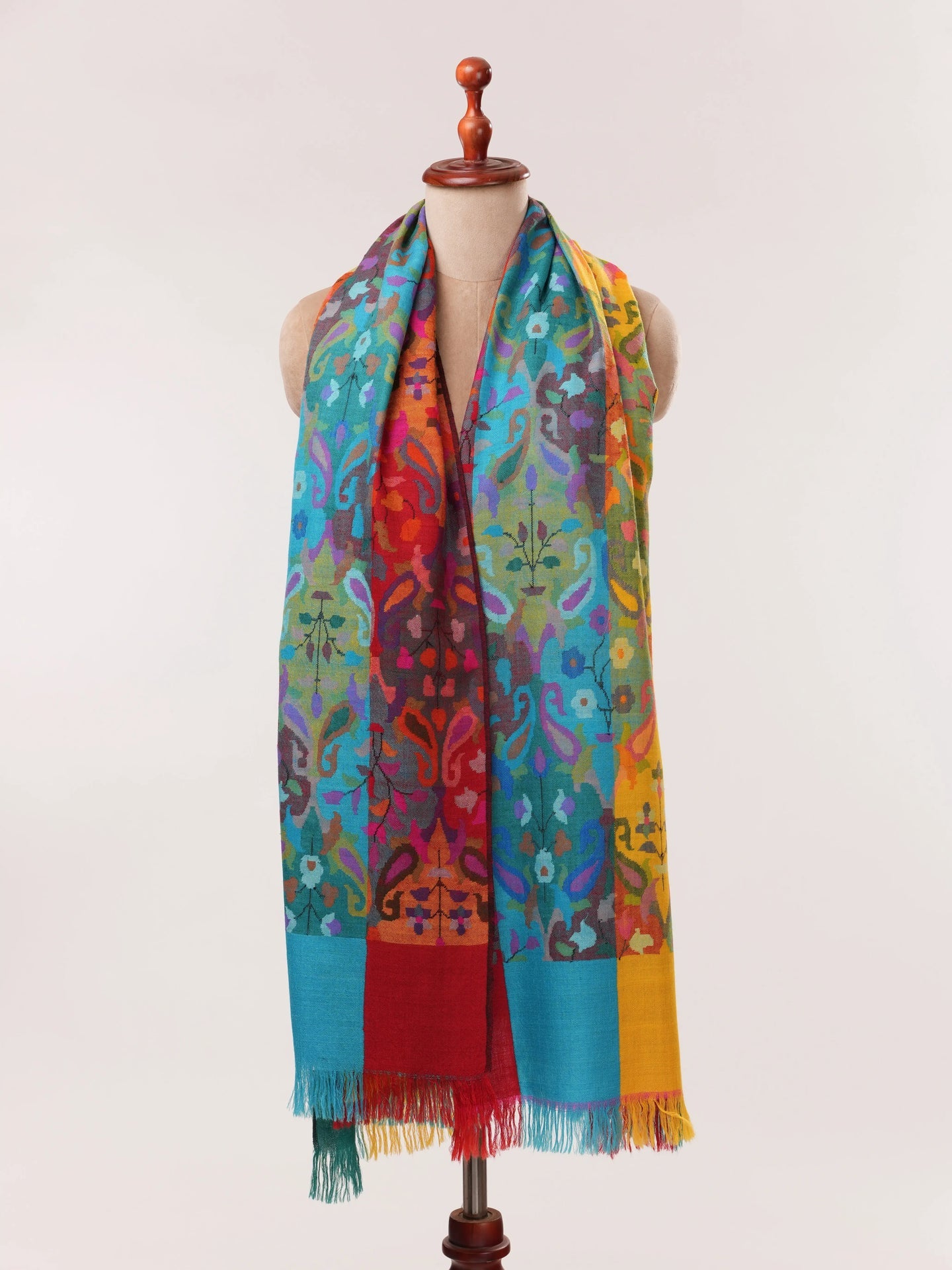 Handwoven Multicolor Pure Pashmina Kani Shawl Shahkaar.com