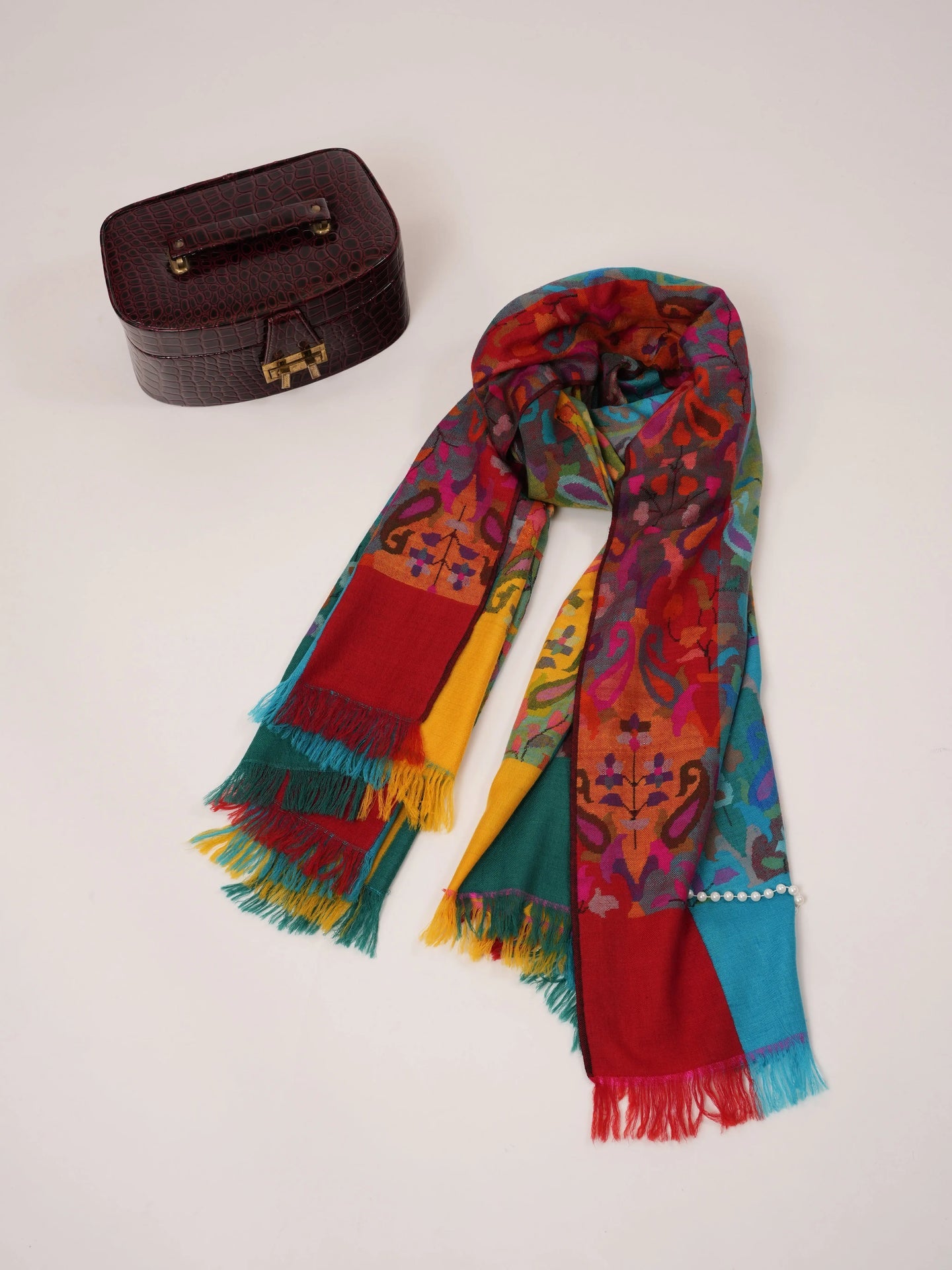 Handwoven Multicolor Pure Pashmina Kani Shawl Shahkaar.com