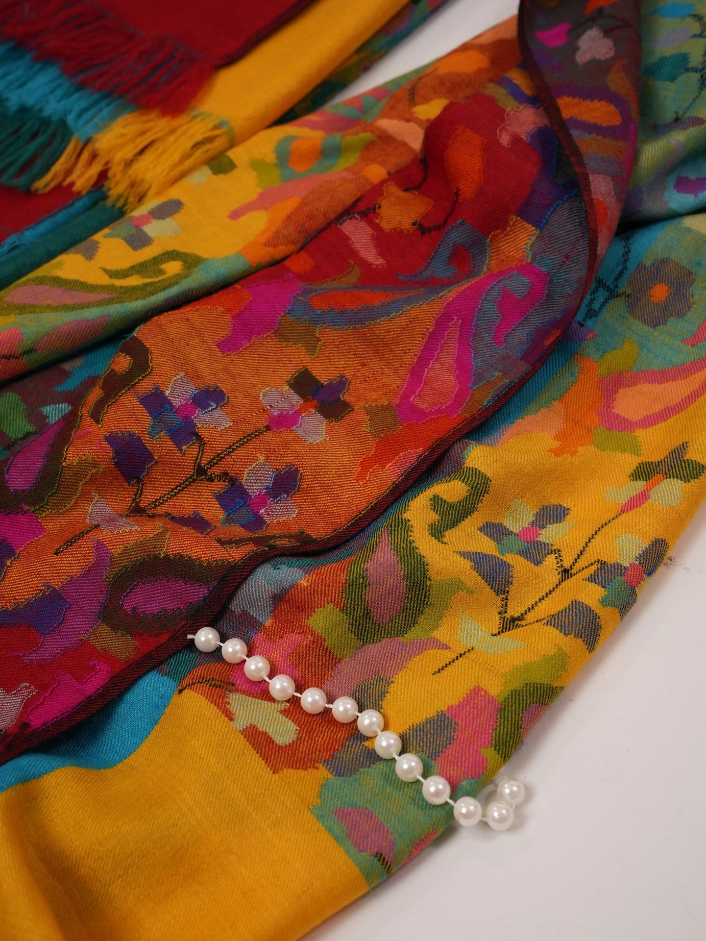 Handwoven Multicolor Pure Pashmina Kani Shawl Shahkaar.com