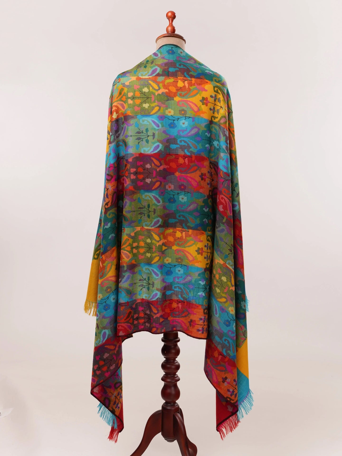 Handwoven Multicolor Pure Pashmina Kani Shawl Shahkaar.com