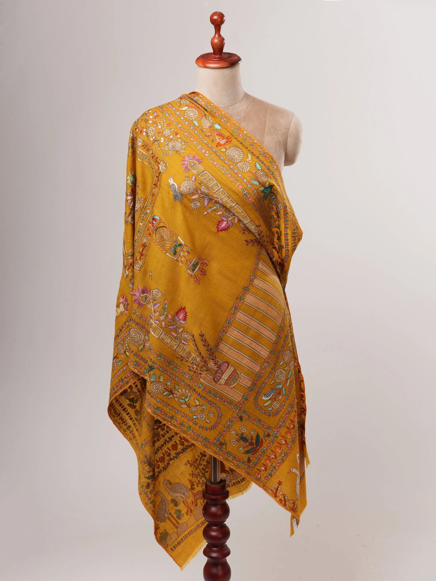 Hand Embroidered Cashmere Scarf – Art Silk and  Zari Detailing Shahkaar