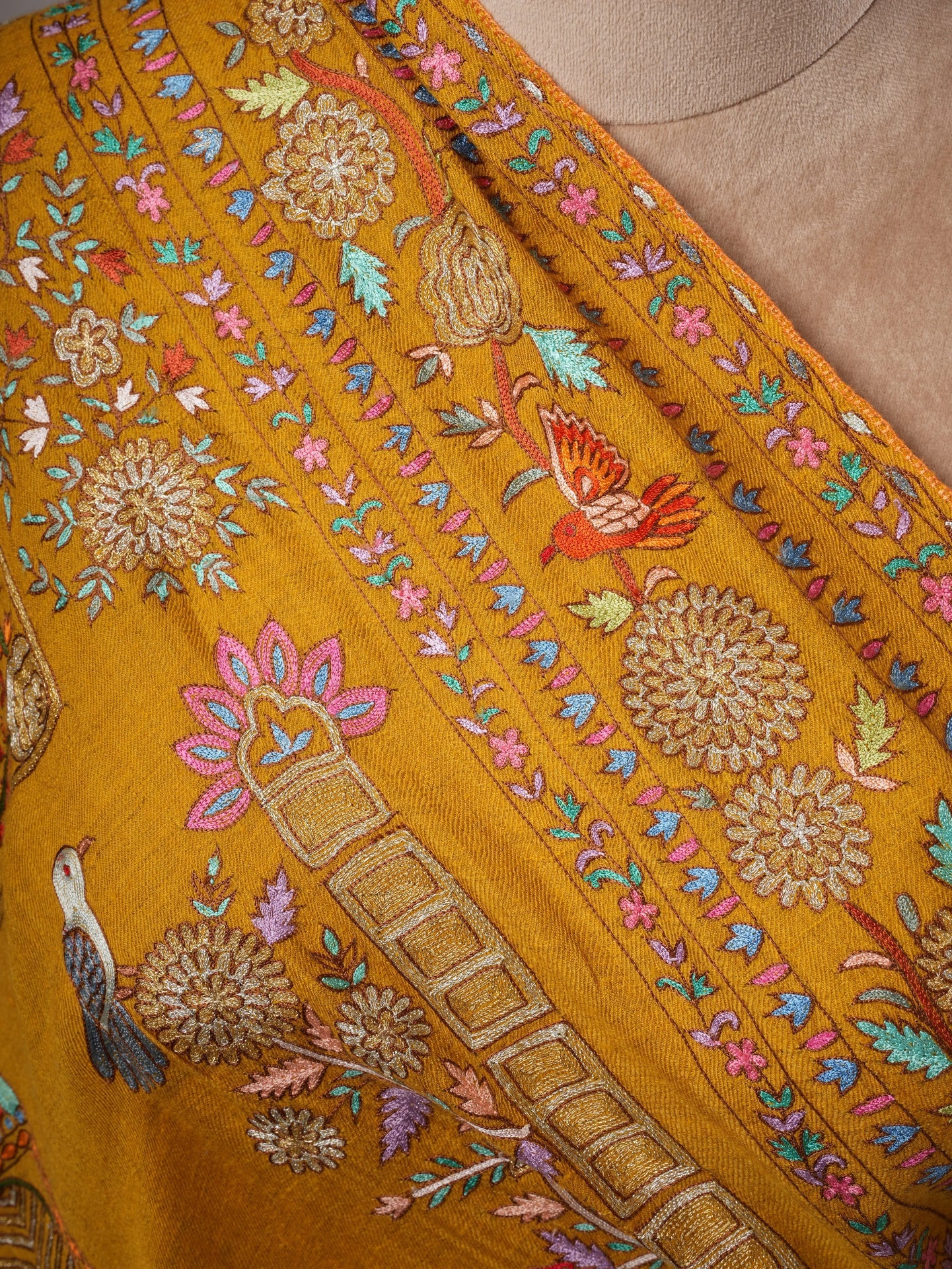 Hand Embroidered Cashmere Scarf – Art Silk and  Zari Detailing Shahkaar