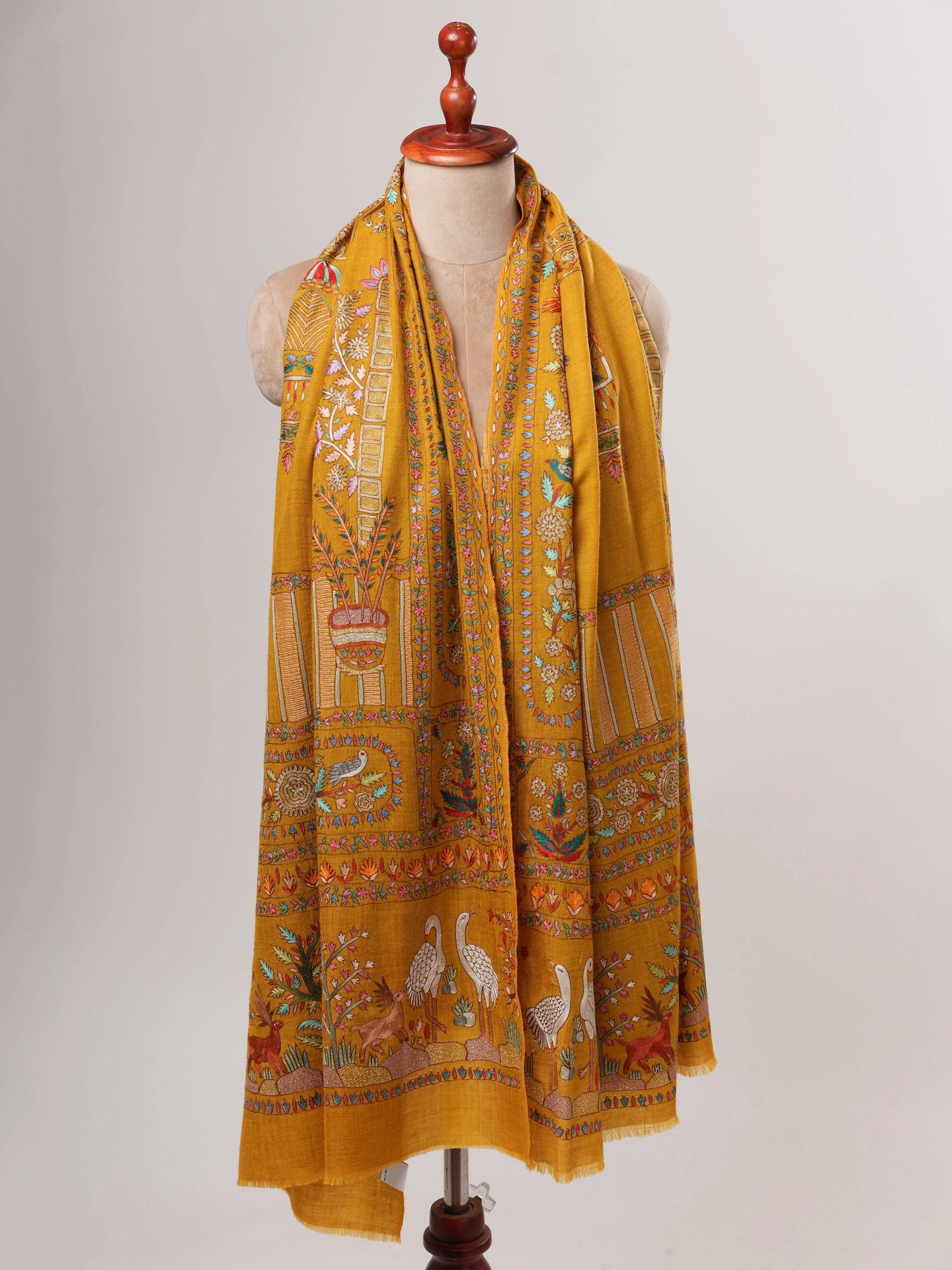 Hand Embroidered Cashmere Scarf – Art Silk and  Zari Detailing Shahkaar