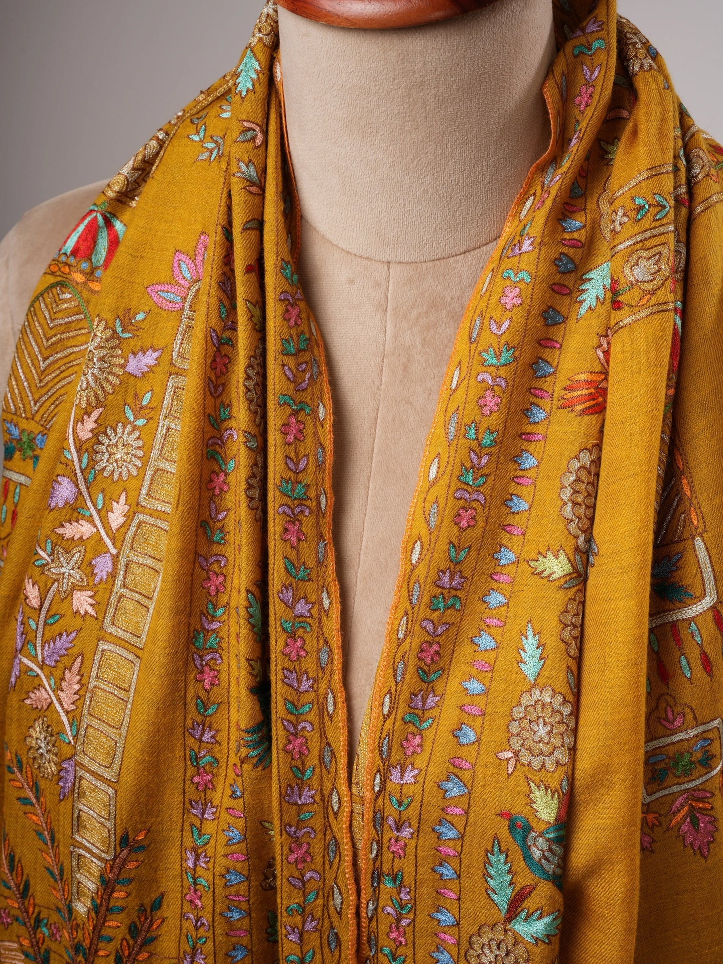Hand Embroidered Cashmere Scarf – Art Silk and  Zari Detailing Shahkaar