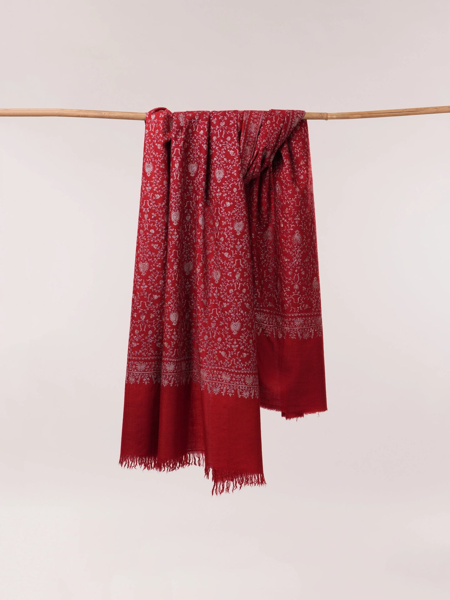 Ruby Red Handwoven Pure Pashmina Shawl with Silk Hand Embroidery Shahkaar.com