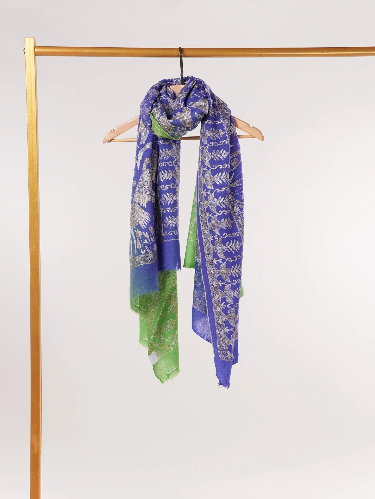 Dual Shade Handwoven Pashmina Shawl with Hand Kalamkari Embroidery Shahkaar.com