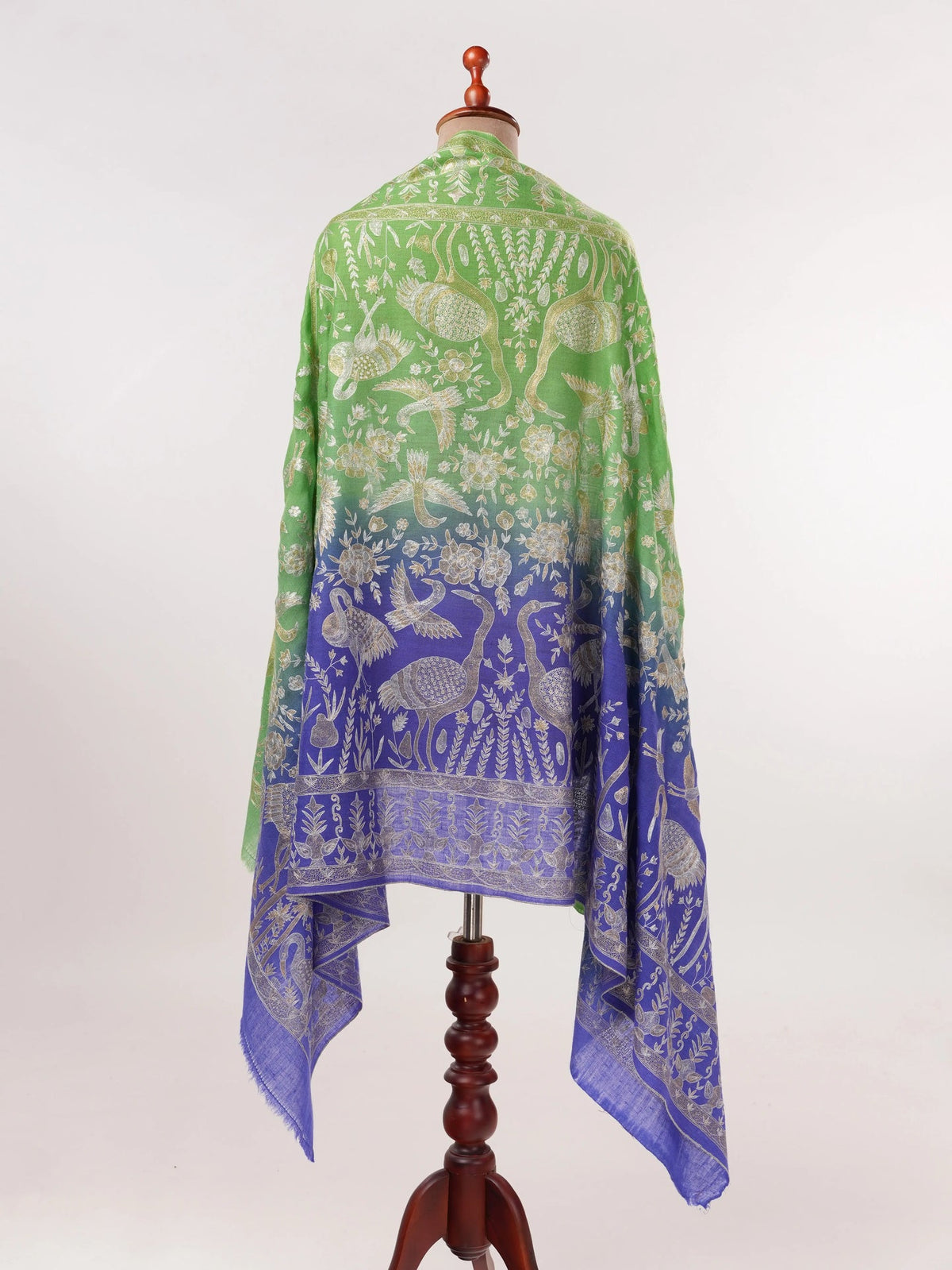 Dual Shade Handwoven Pashmina Shawl with Hand Kalamkari Embroidery Shahkaar.com