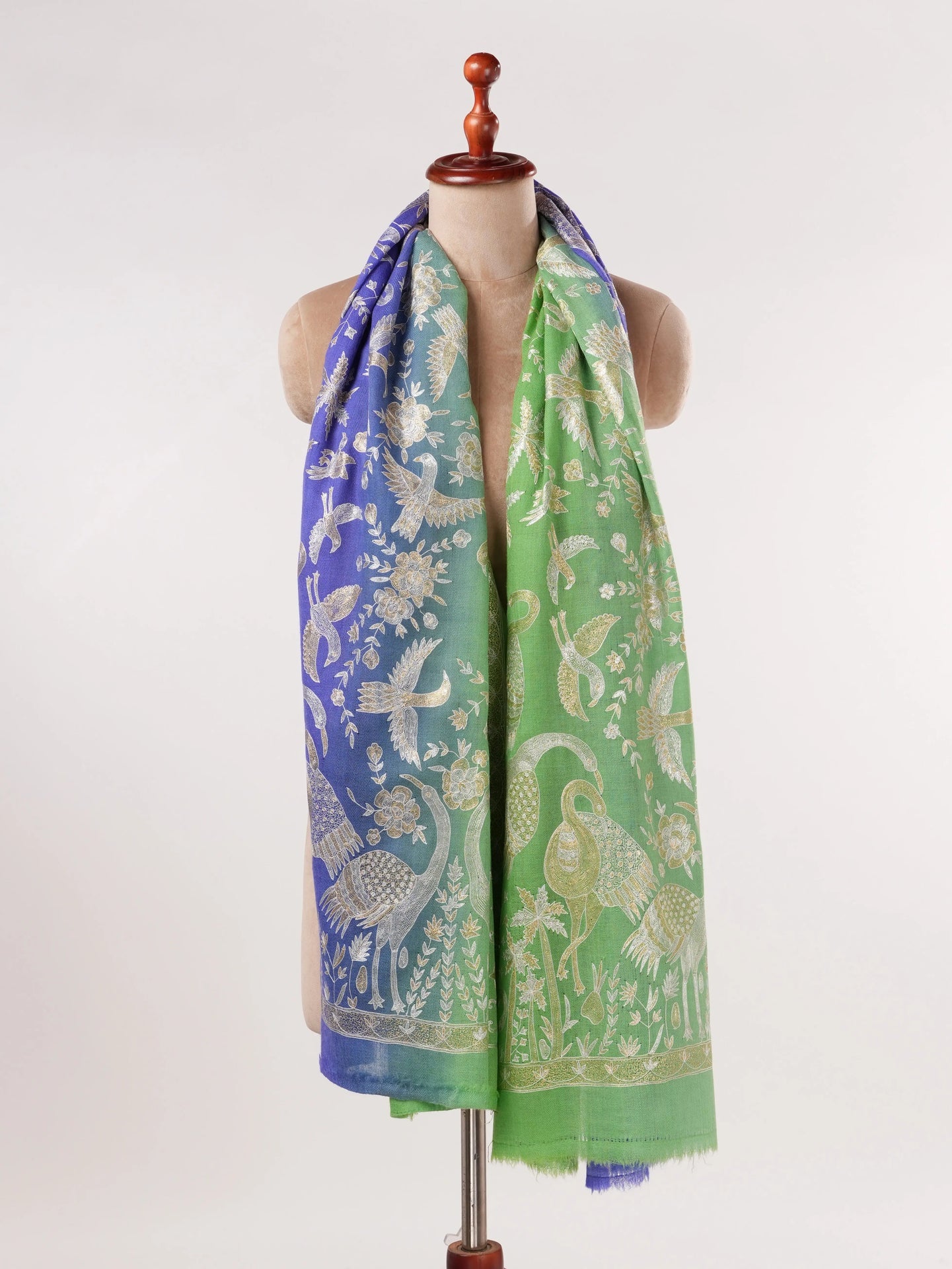 Dual Shade Handwoven Pashmina Shawl with Hand Kalamkari Embroidery Shahkaar.com
