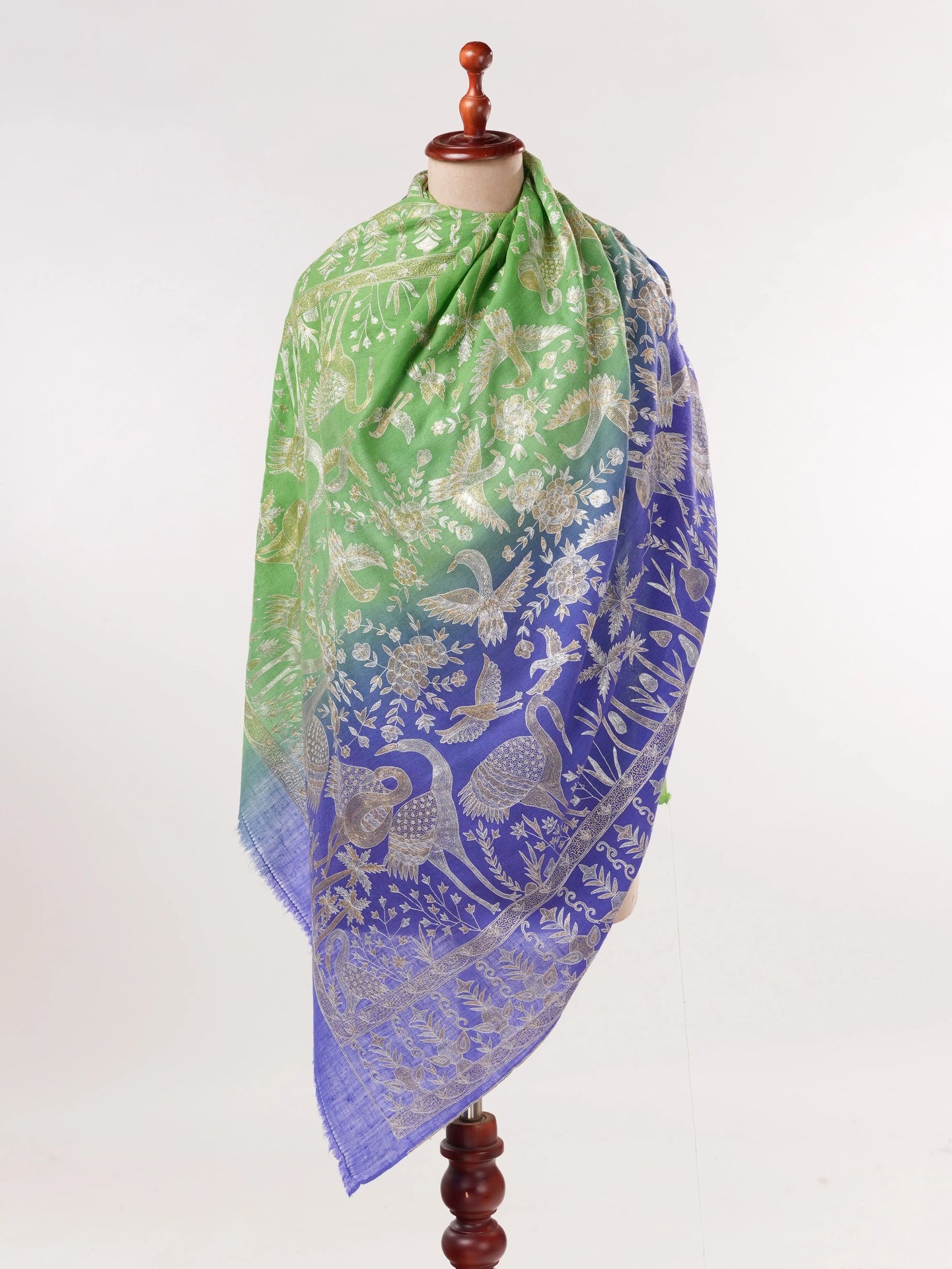 Dual Shade Handwoven Pashmina Shawl with Hand Kalamkari Embroidery Shahkaar.com