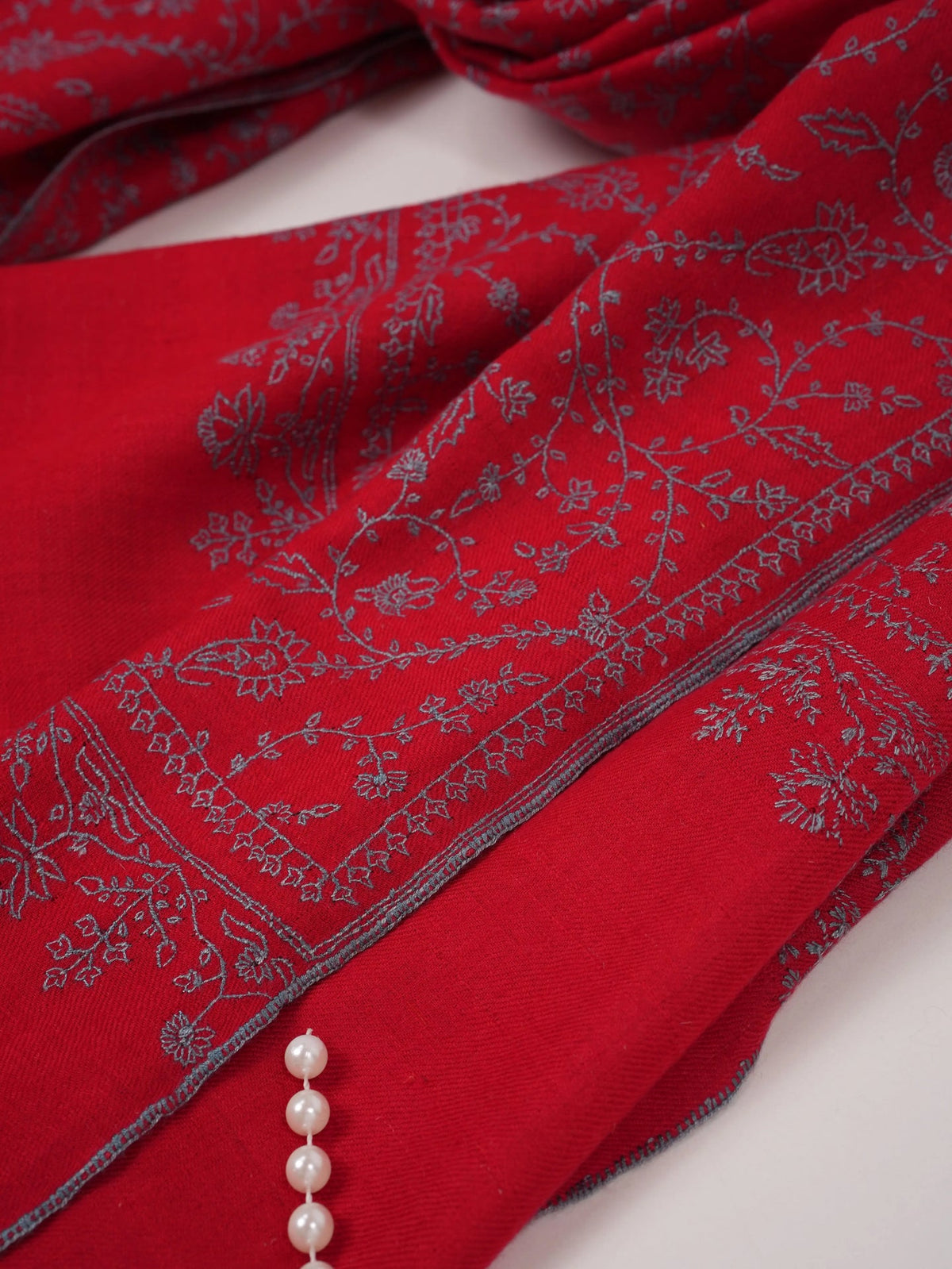 Crimson Red Handwoven Pashmina Jali Embroidered Kashmiri Shawl Shahkaar.com