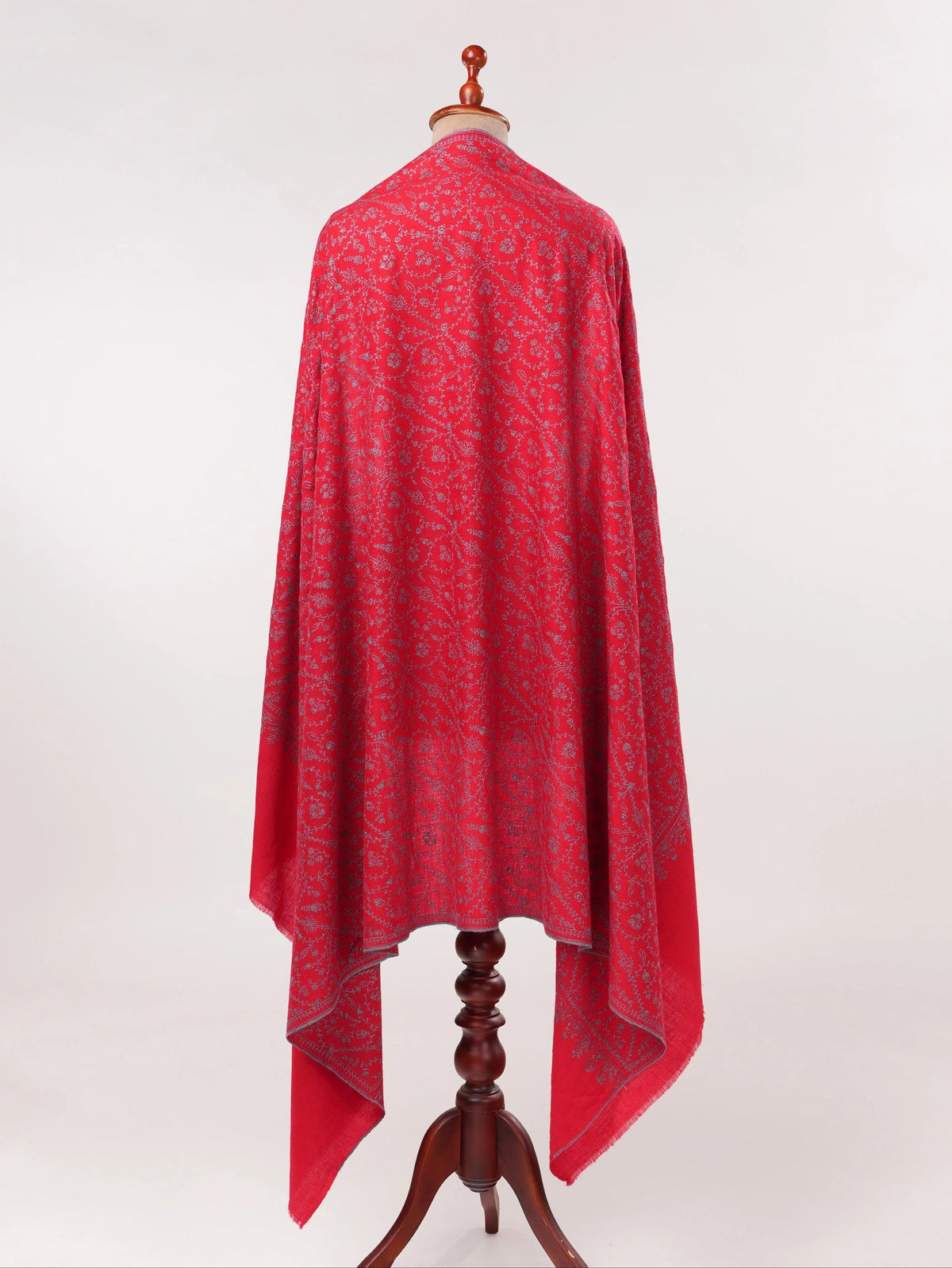 Crimson Red Handwoven Pashmina Jali Embroidered Kashmiri Shawl Shahkaar.com