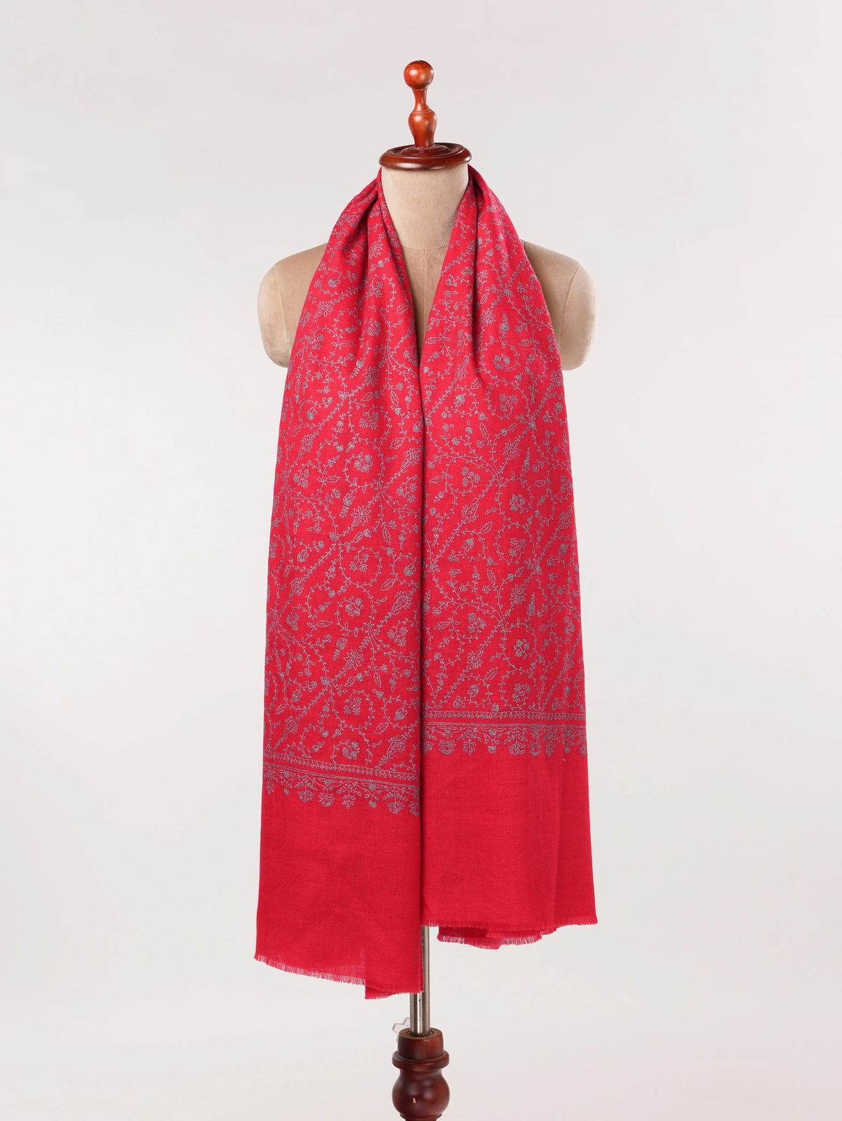 Crimson Red Handwoven Pashmina Jali Embroidered Kashmiri Shawl Shahkaar.com