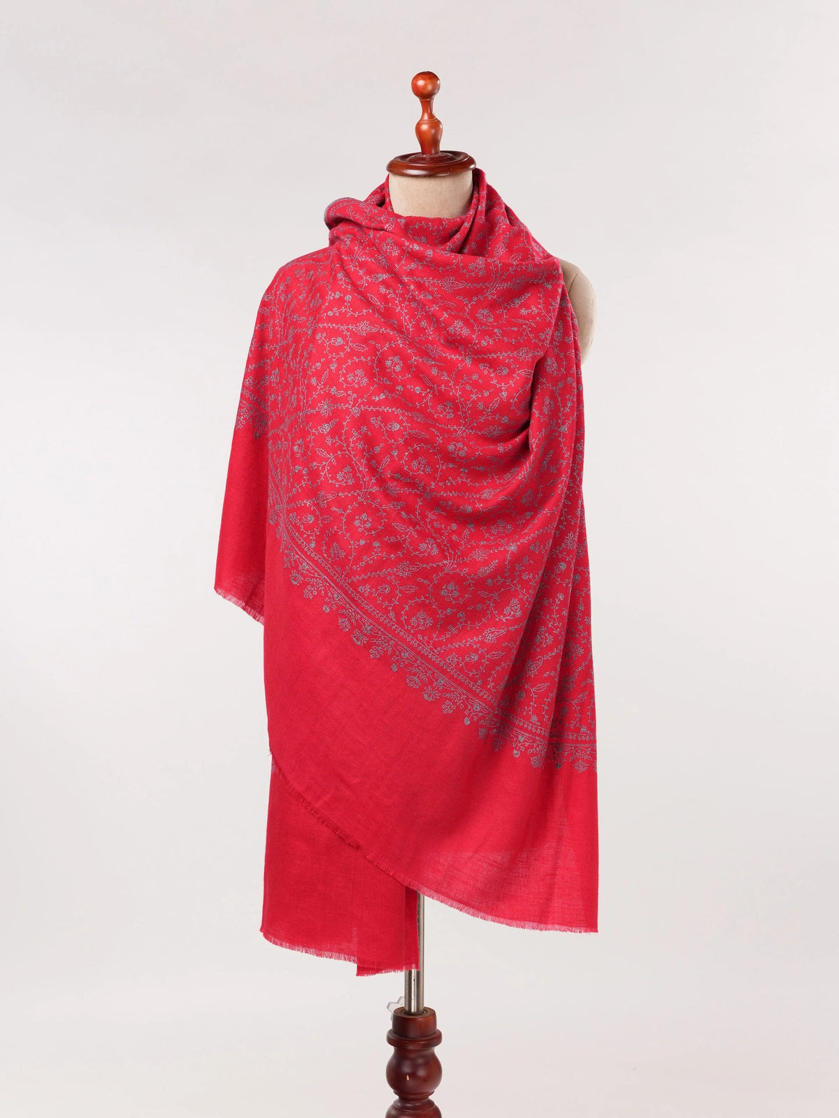 Crimson Red Handwoven Pashmina Jali Embroidered Kashmiri Shawl Shahkaar.com