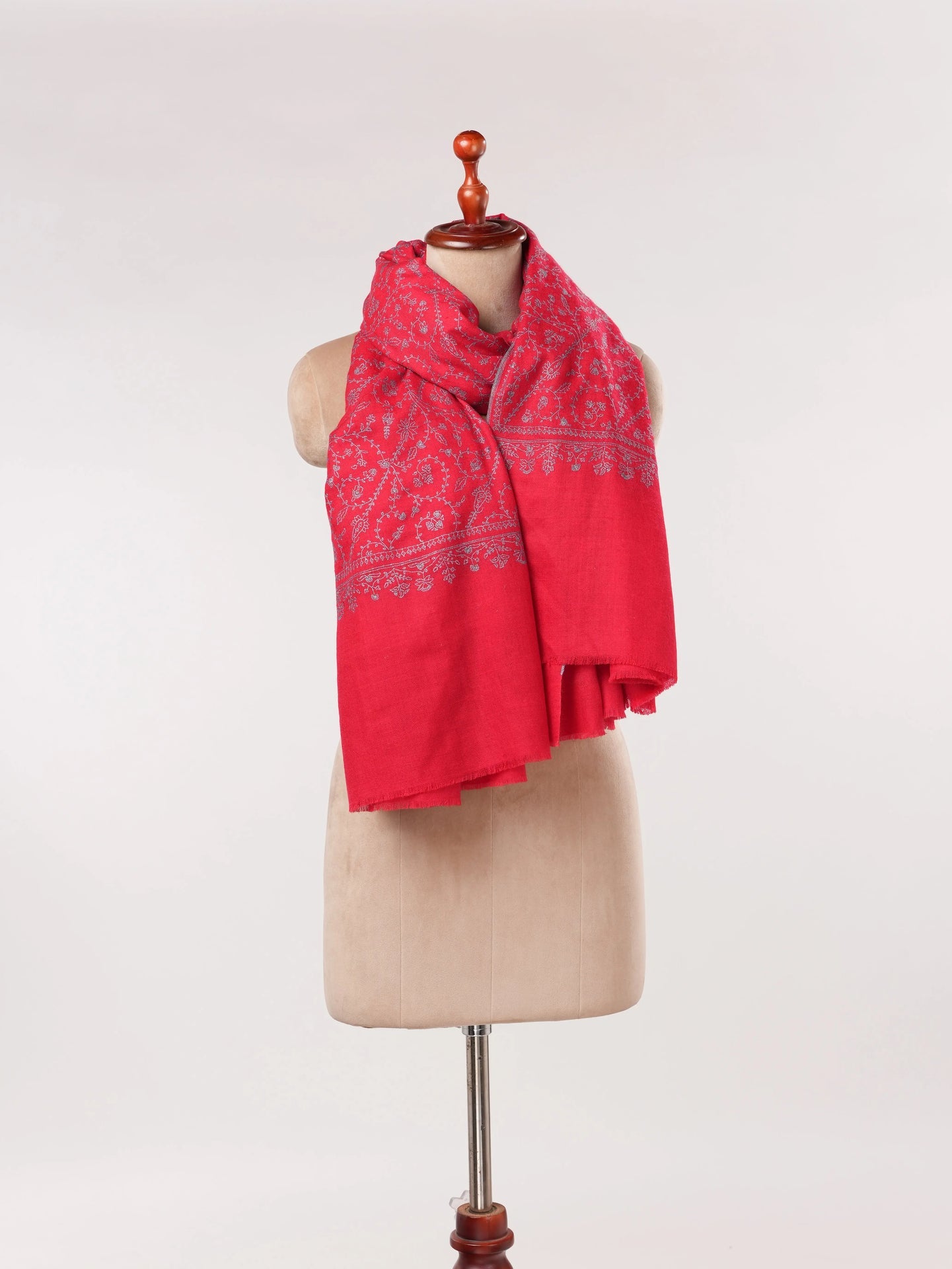 Crimson Red Handwoven Pashmina Jali Embroidered Kashmiri Shawl Shahkaar.com