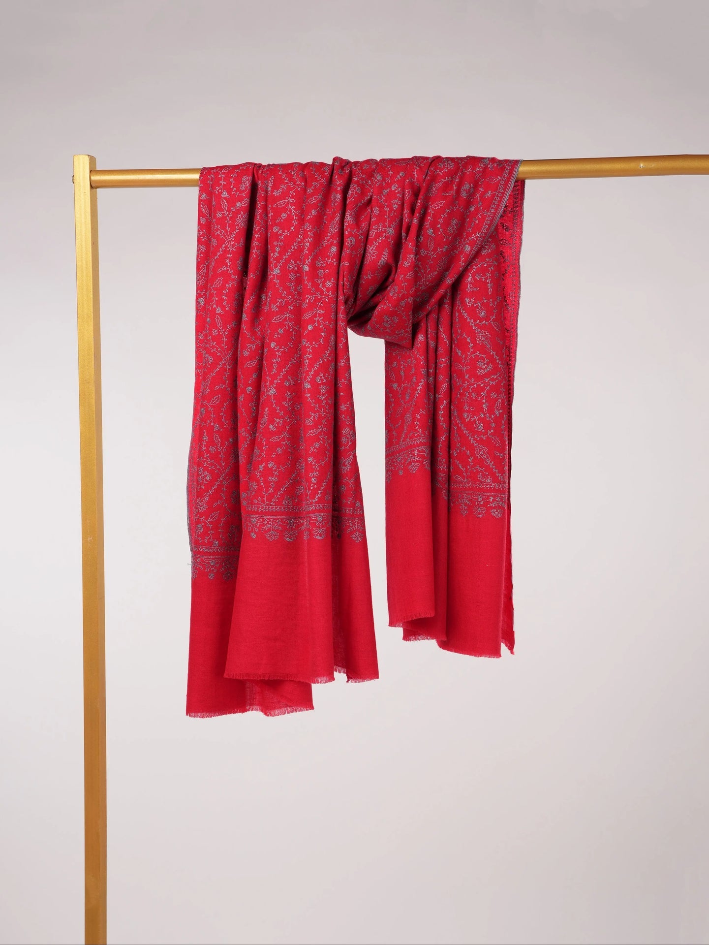 Crimson Red Handwoven Pashmina Jali Embroidered Kashmiri Shawl Shahkaar.com