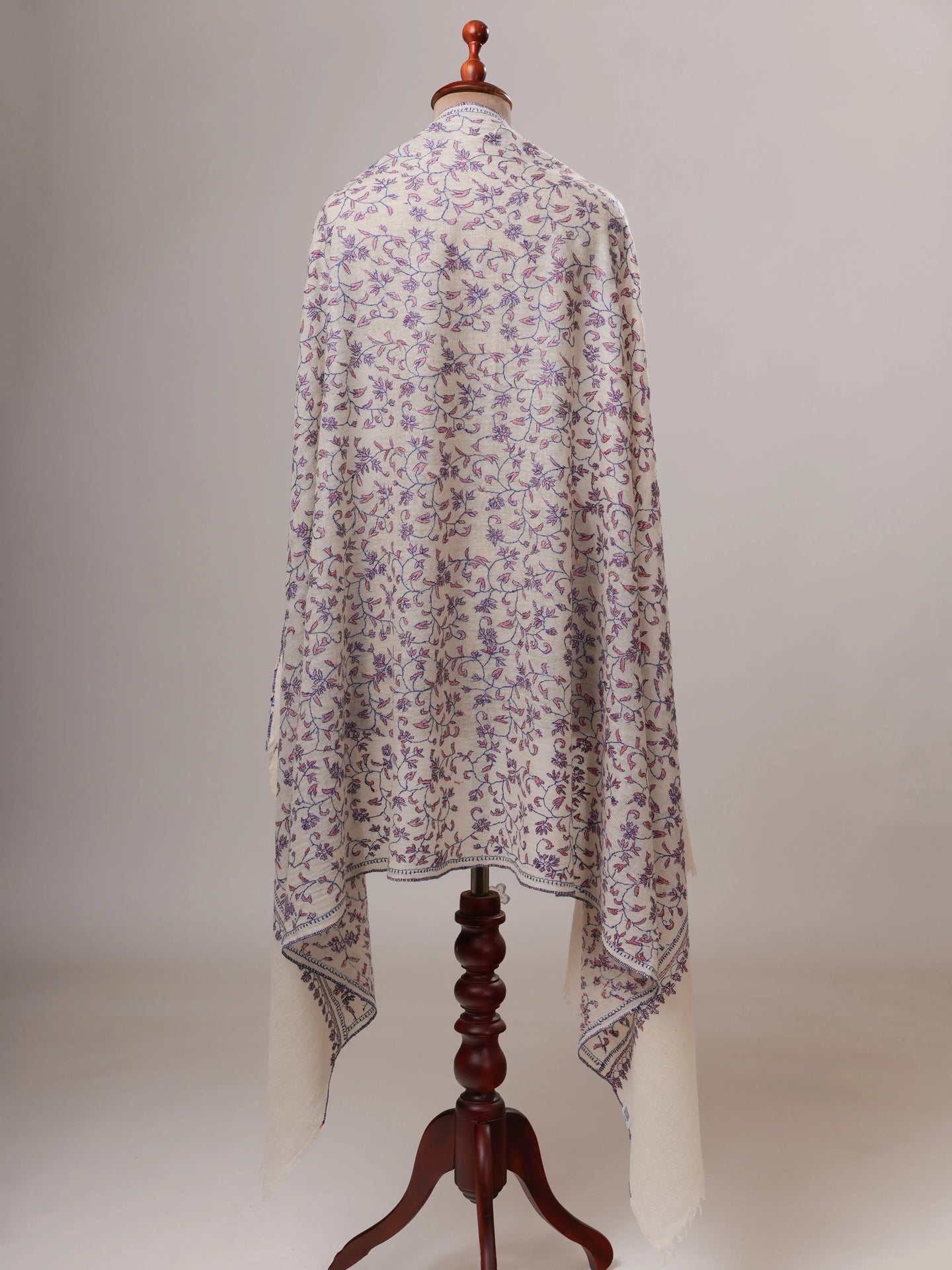 All Over Hand Embroidered Lightweight Boiled Wool Shawl Shahkaar