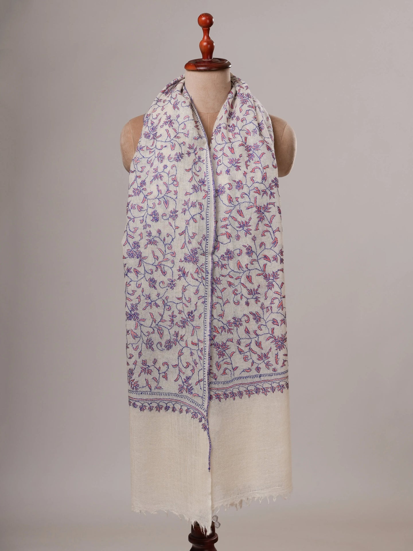 All Over Hand Embroidered Lightweight Boiled Wool Shawl Shahkaar