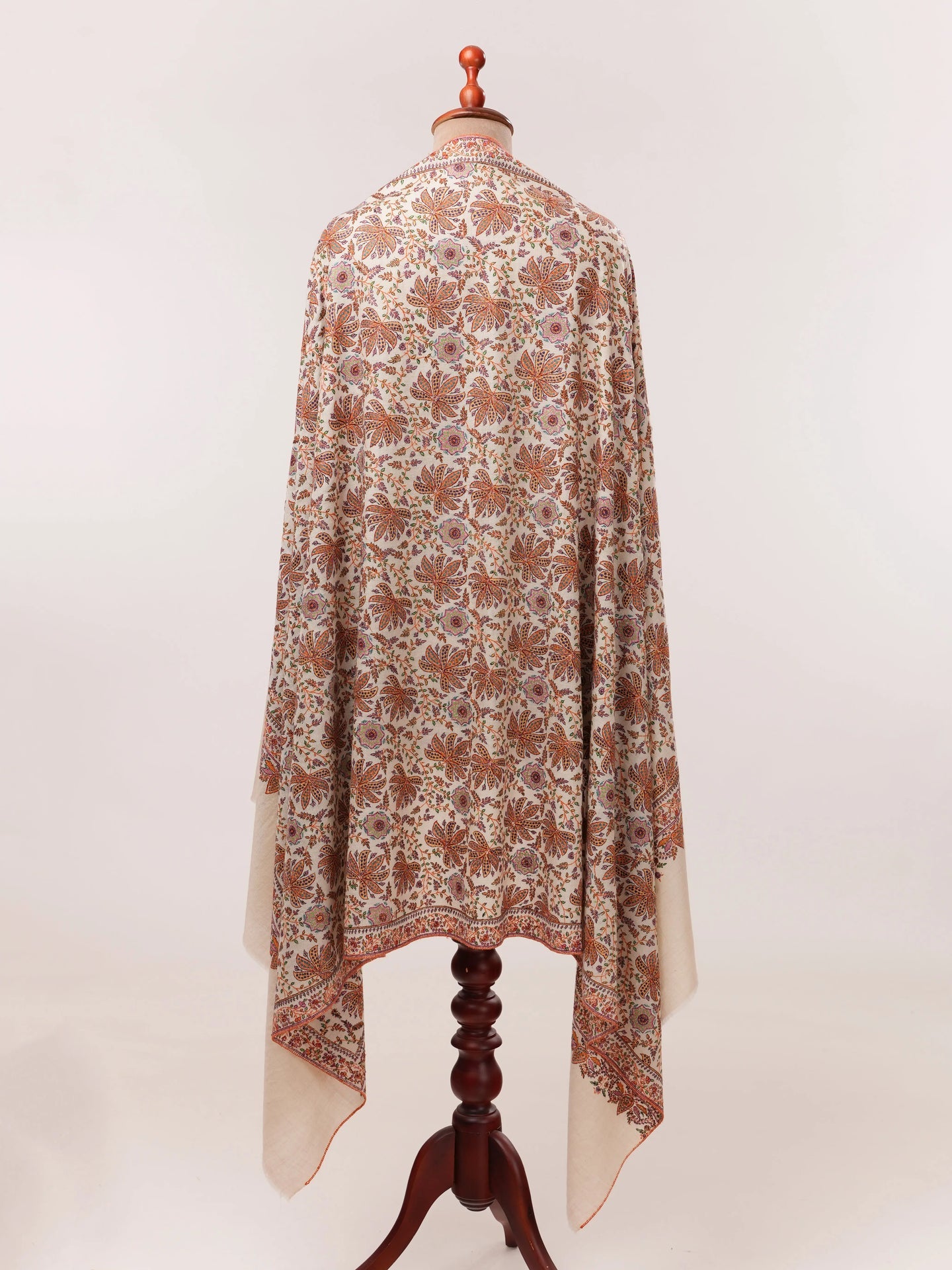 Natural White Pashmina Shawl with Detailed Hand Embroidery Shahkaar.com